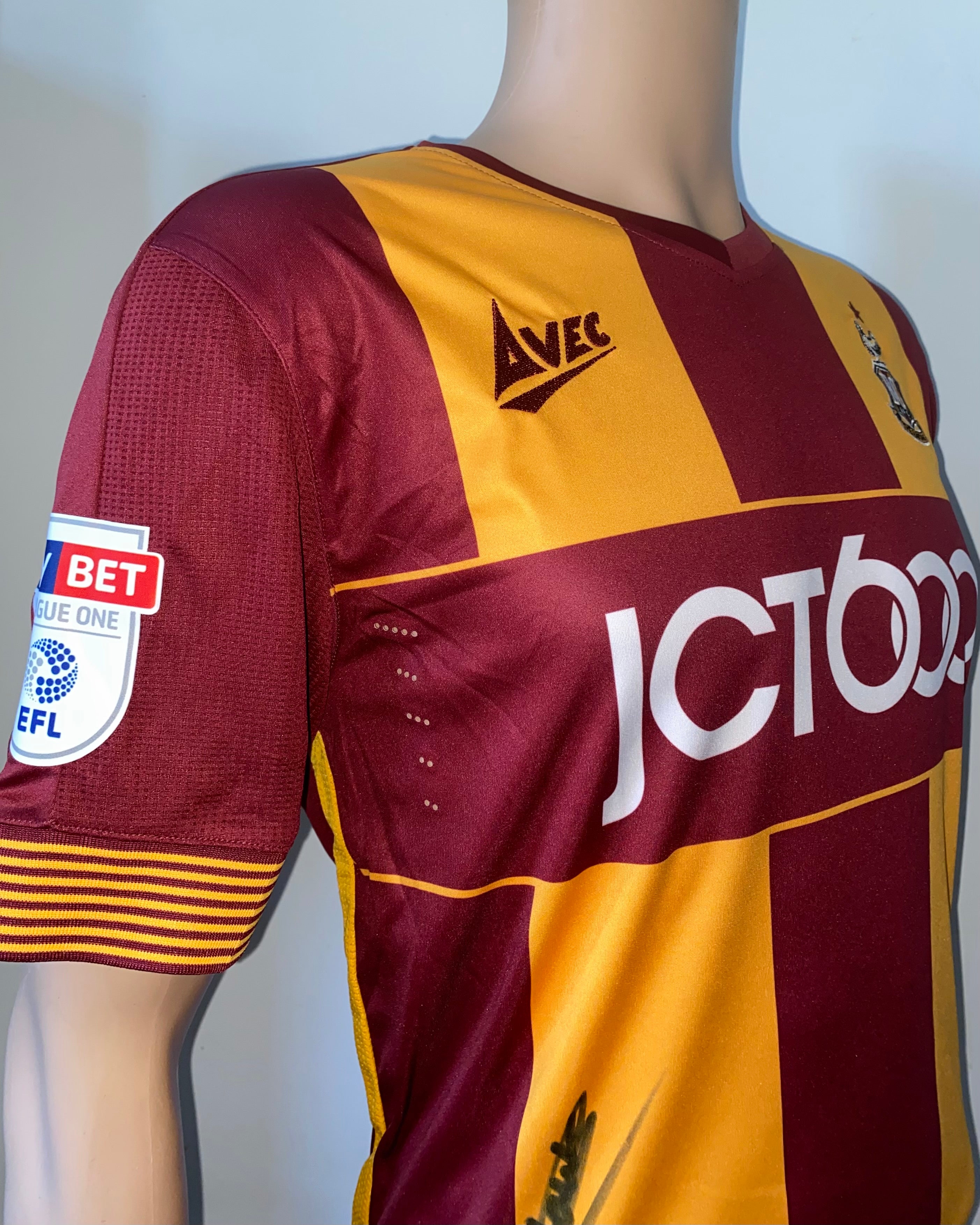 2017/18 BRADFORD CITY MATCH WORN HOME SHIRT (HAWKES #28)