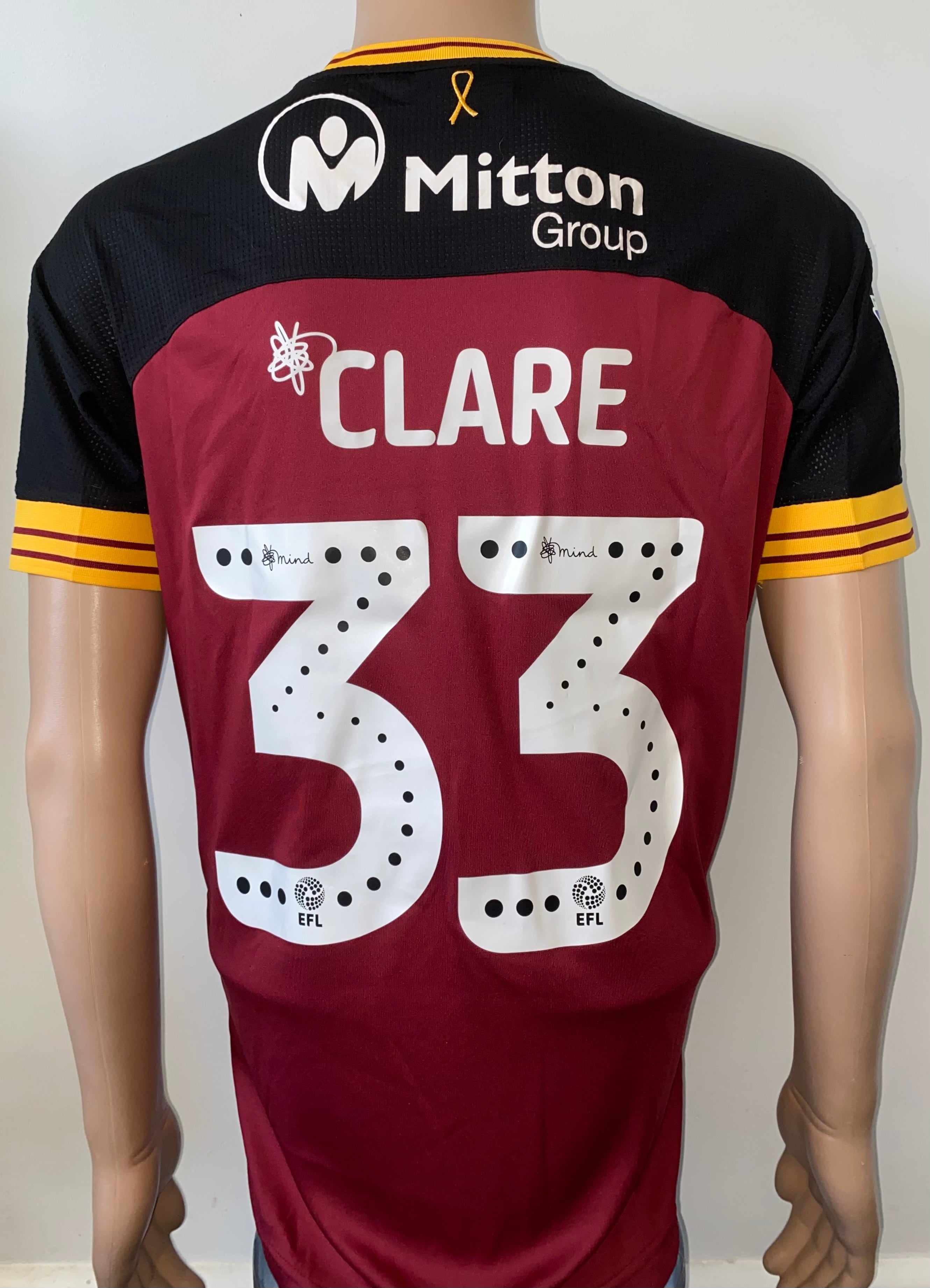 2018/19 BRADFORD CITY MATCH ISSUE HOME SHIRT (CLARE #33)