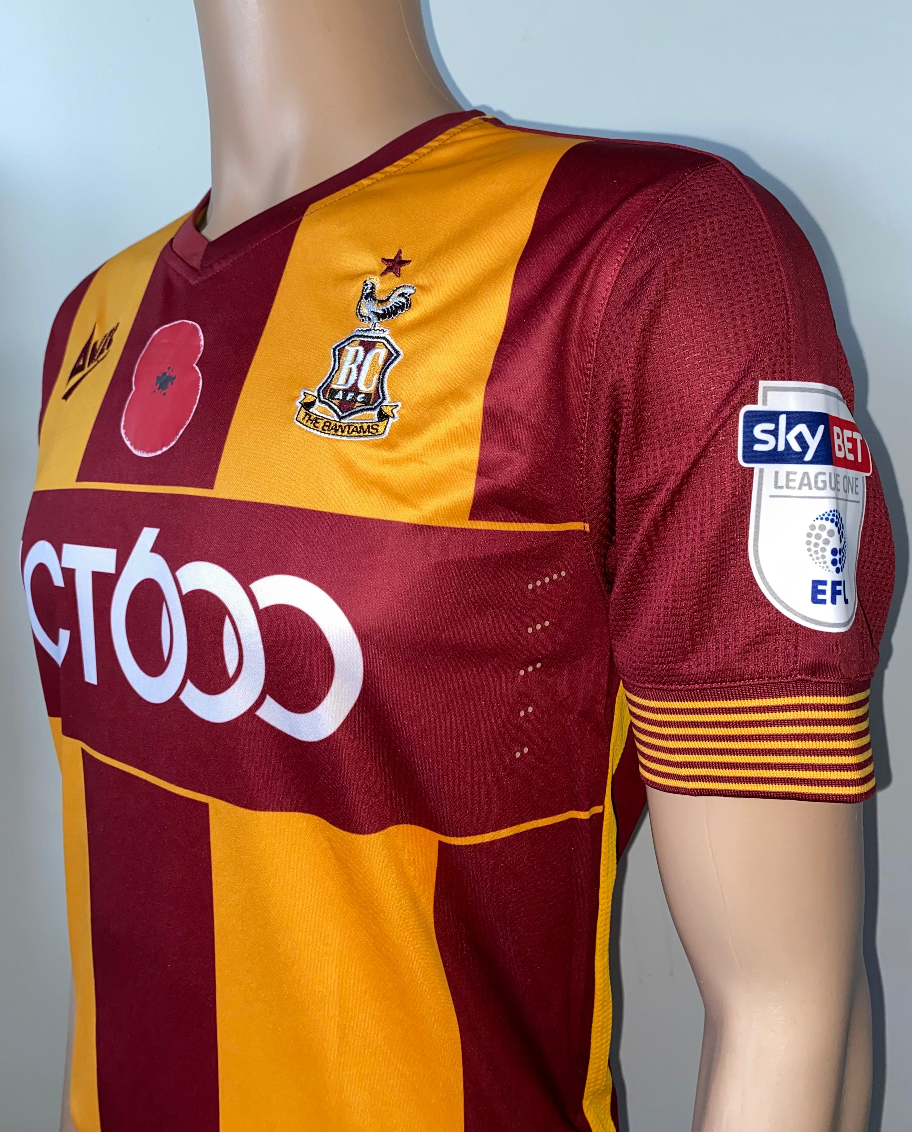 2017/18 BRADFORD CITY MATCH WORN HOME SHIRT (FIELD #15 v PLYMOUTH ARGYLE)