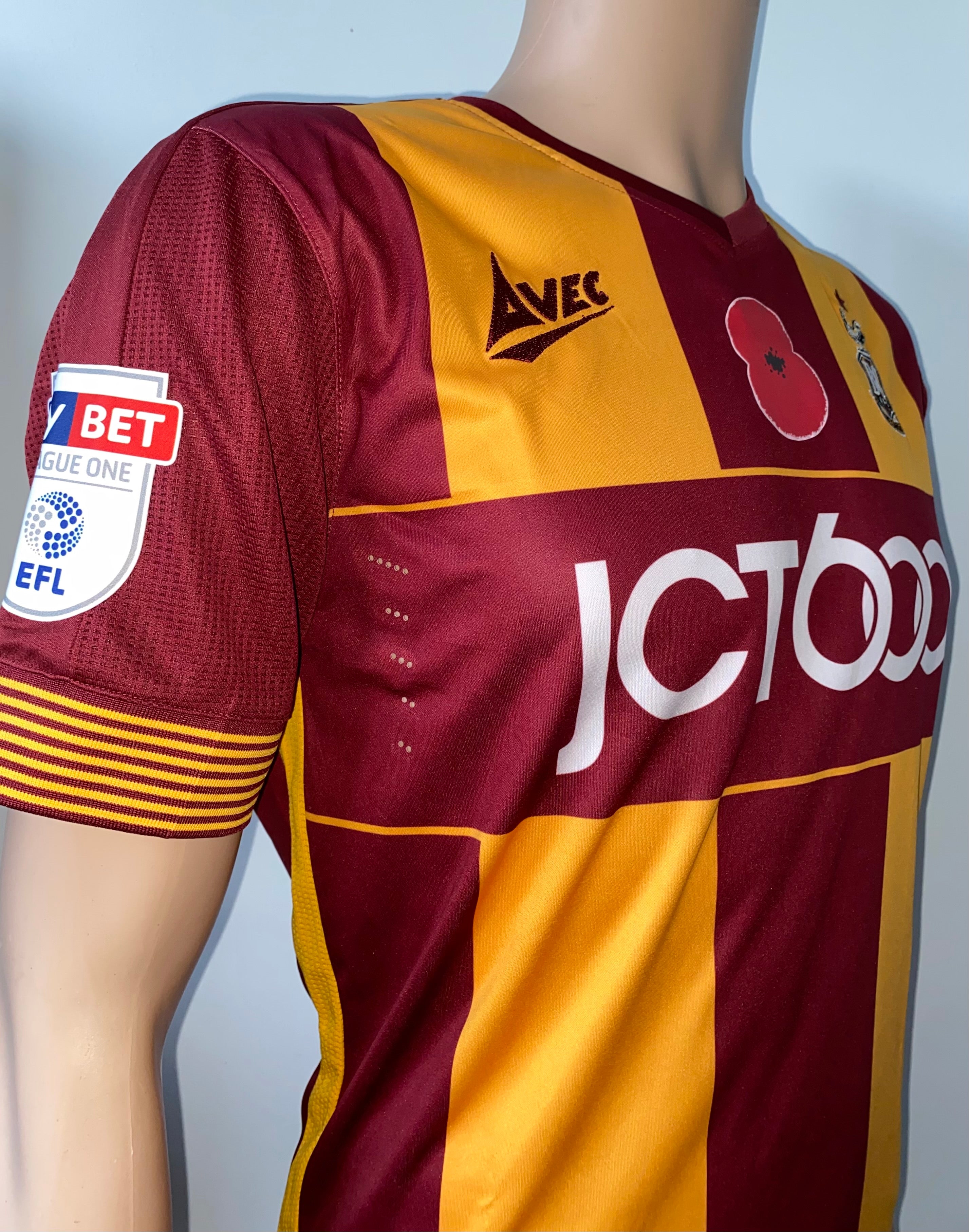 2017/18 BRADFORD CITY MATCH WORN HOME SHIRT (FIELD #15 v PLYMOUTH ARGYLE)
