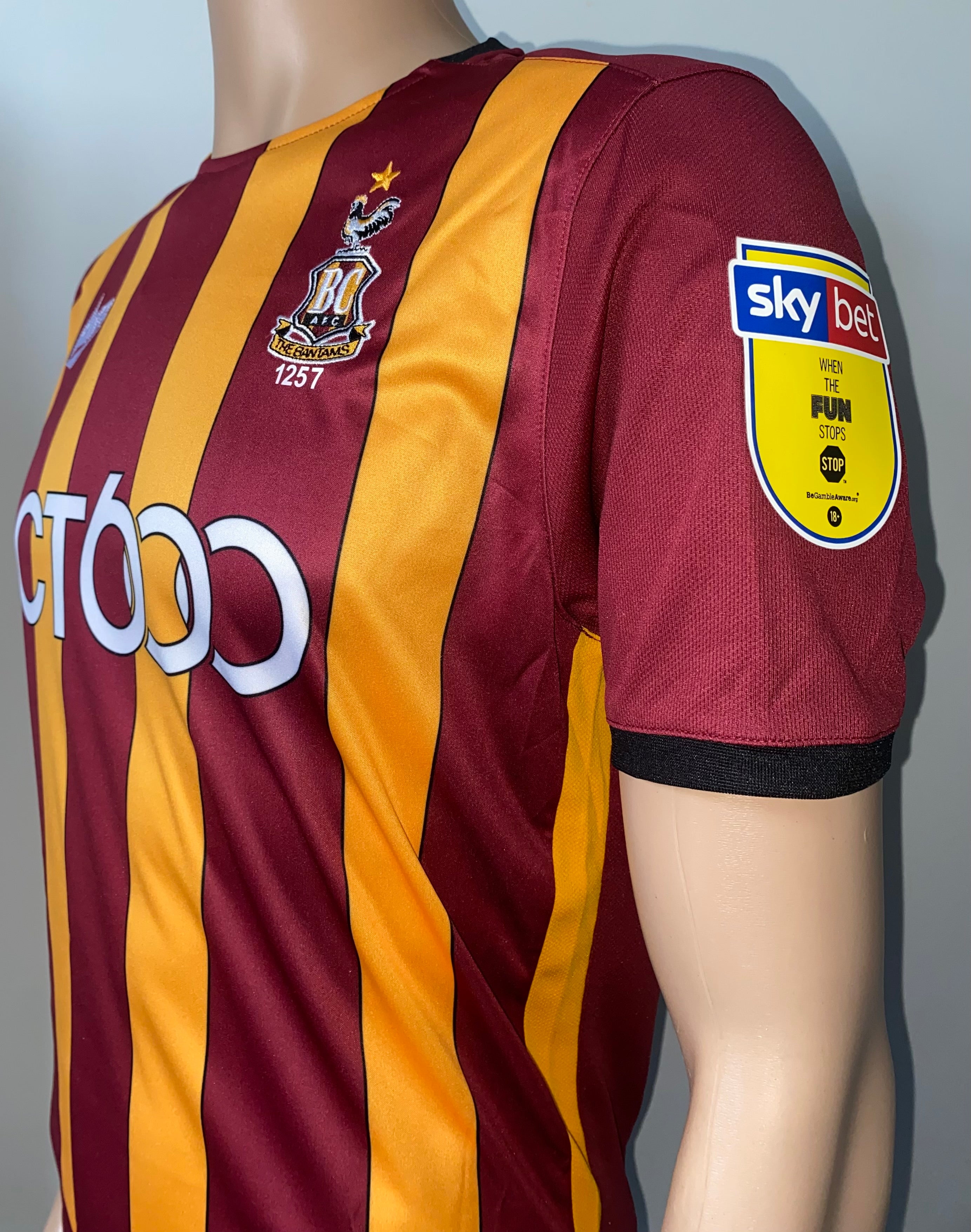 2019/20 BRADFORD CITY MATCH WORN HOME SHIRT (RILEY #28)