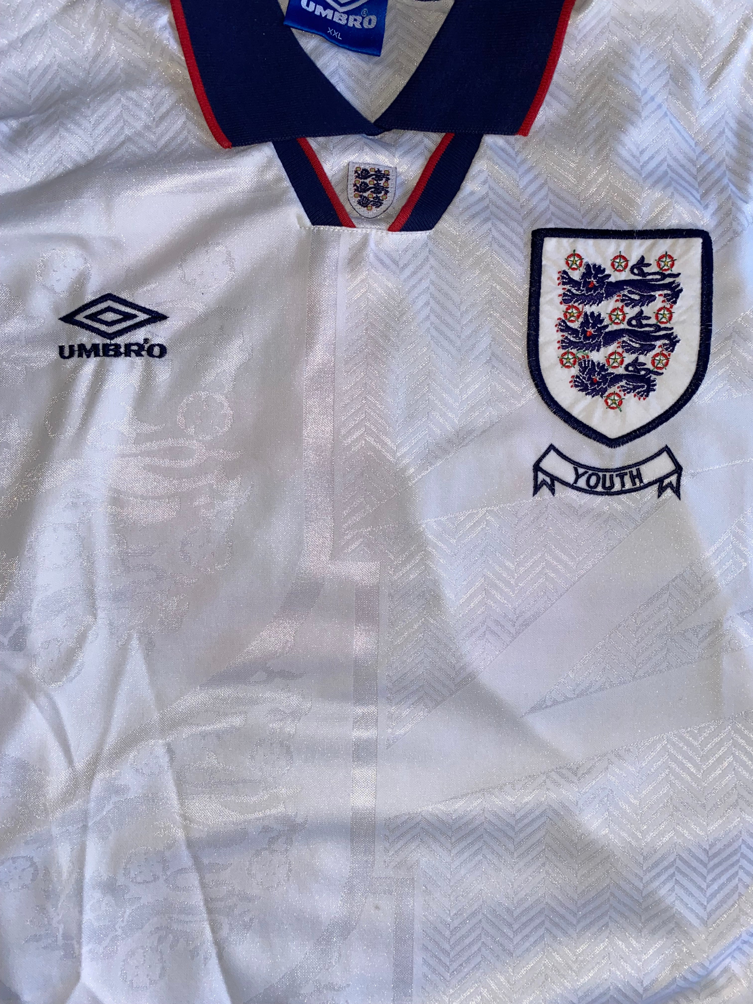 1994 ENGLAND YOUTH UMBRO MATCH WORN HOME SHIRT #16