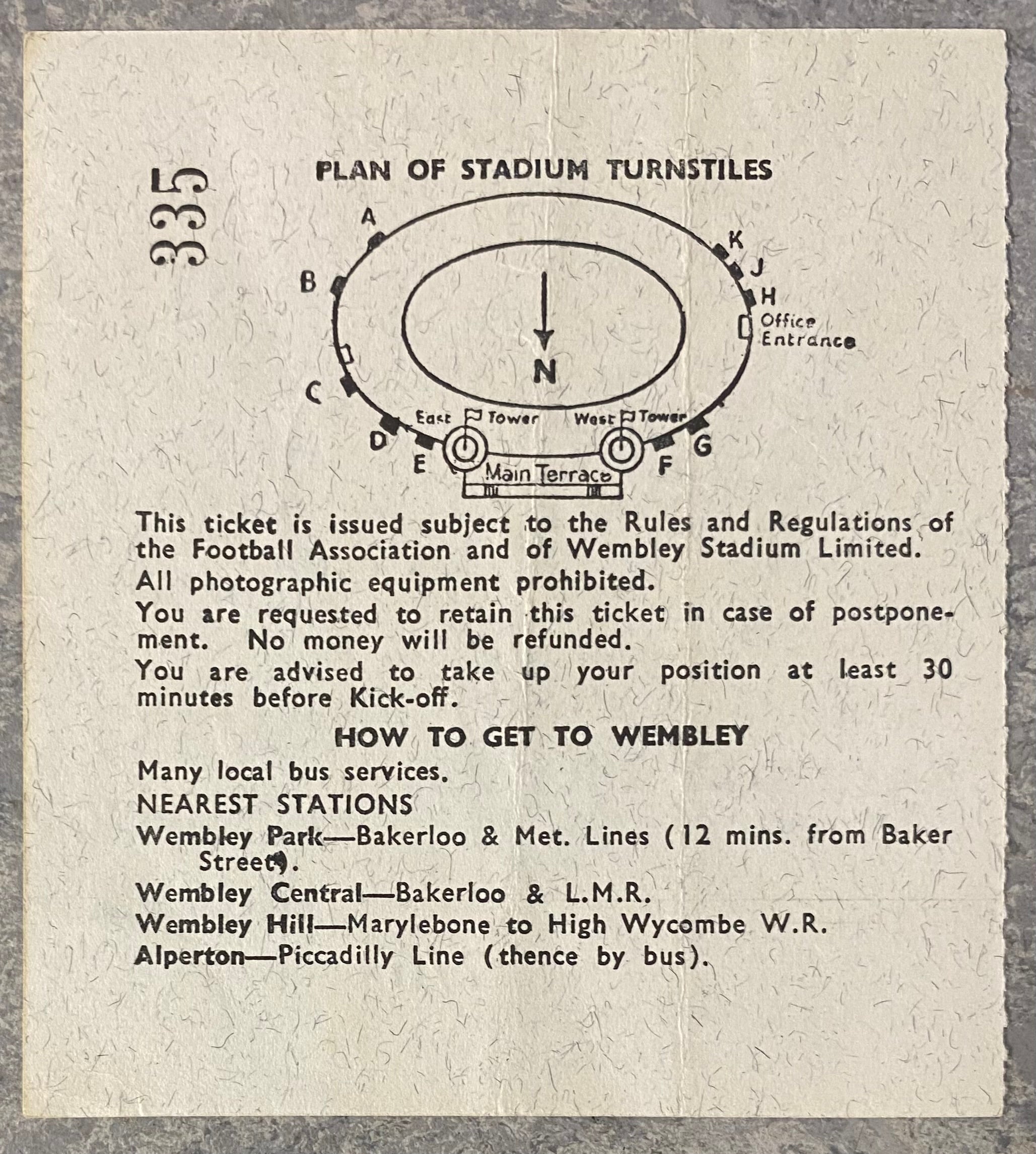 1966 ORIGINAL WORLD CUP QUARTER FINAL TICKET ENGLAND V ARGENTINA @ WEMBLEY