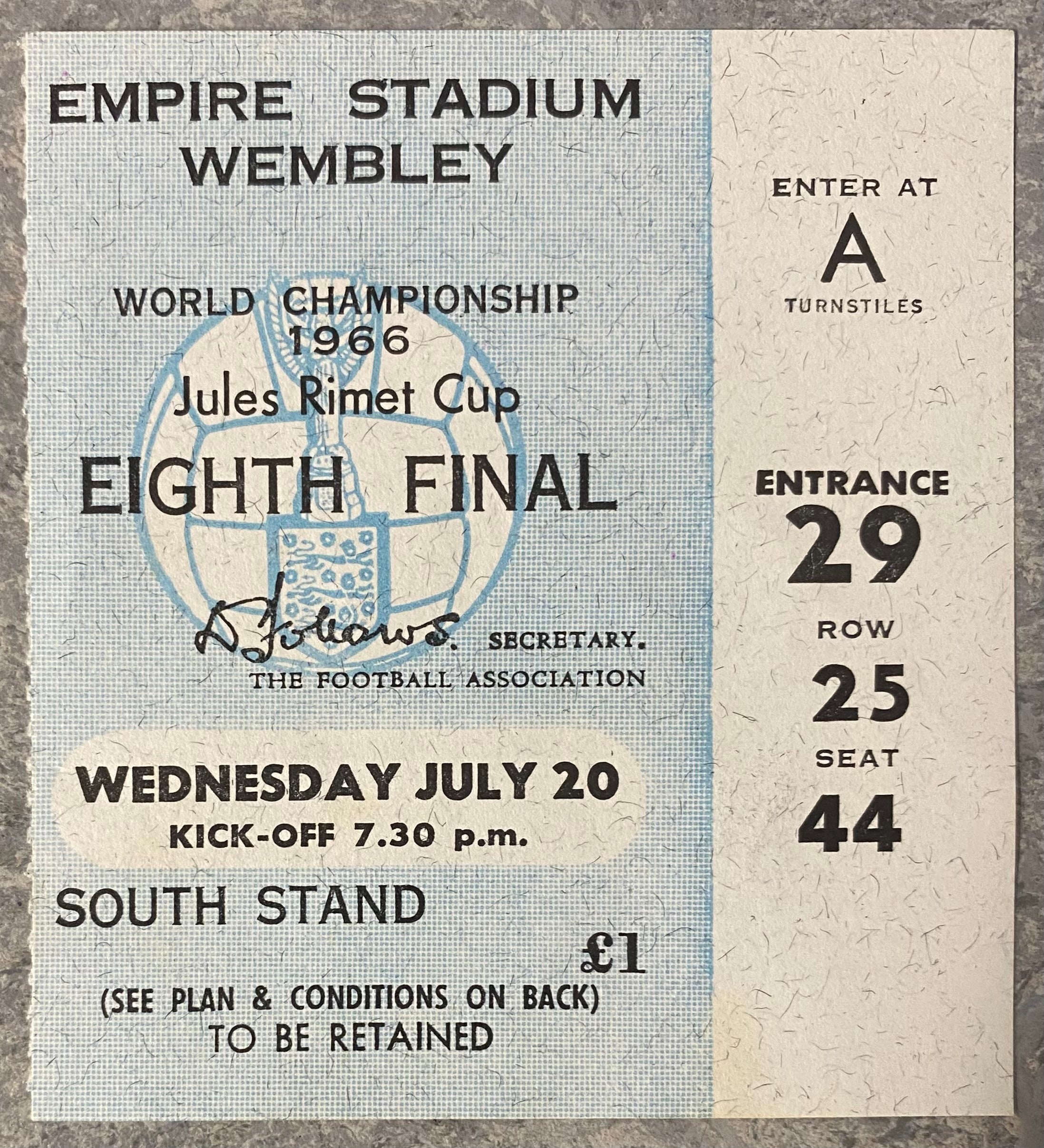 1966 ORIGINAL WORLD CUP 1ST ROUND TICKET ENGLAND V FRANCE @ WEMBLEY