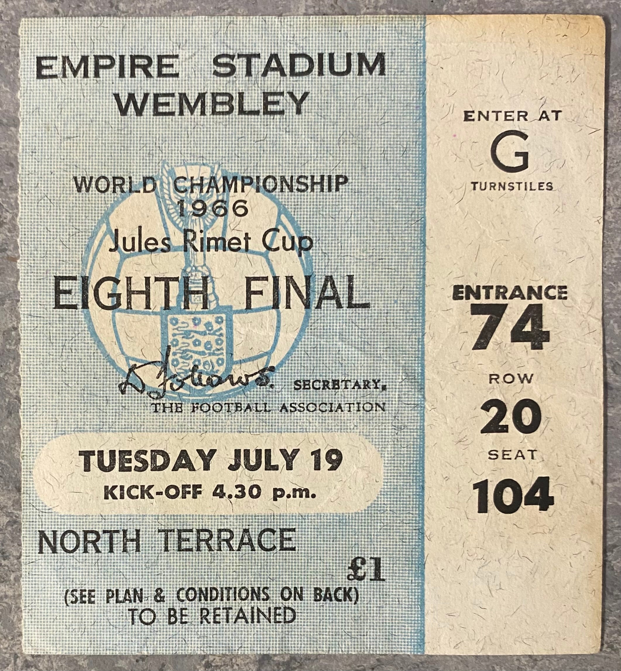 1966 ORIGINAL WORLD CUP 1ST ROUND TICKET MEXICO V URUGUAY @ WEMBLEY