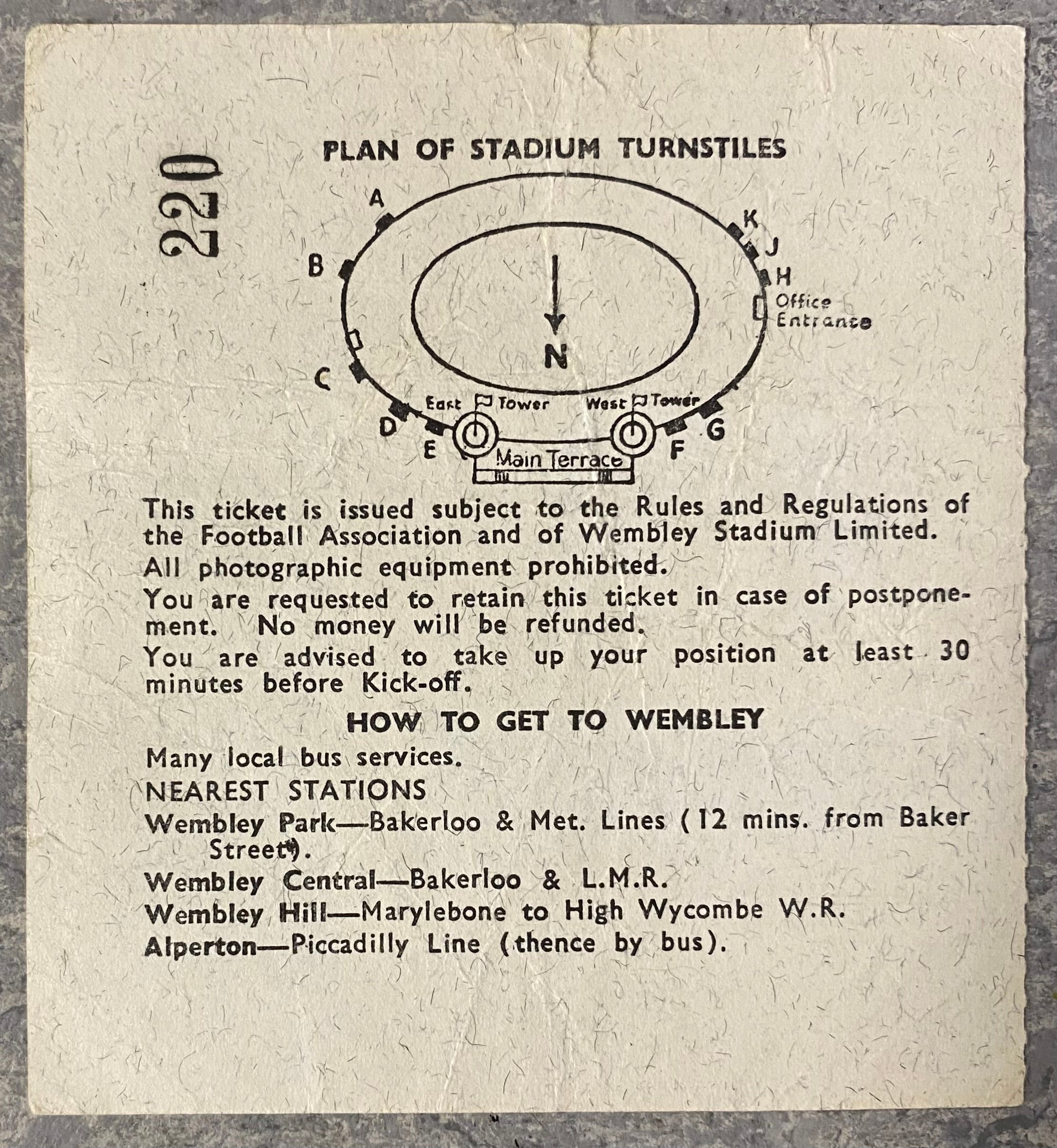 1966 ORIGINAL WORLD CUP QUARTER FINAL TICKET ENGLAND V ARGENTINA @ WEMBLEY