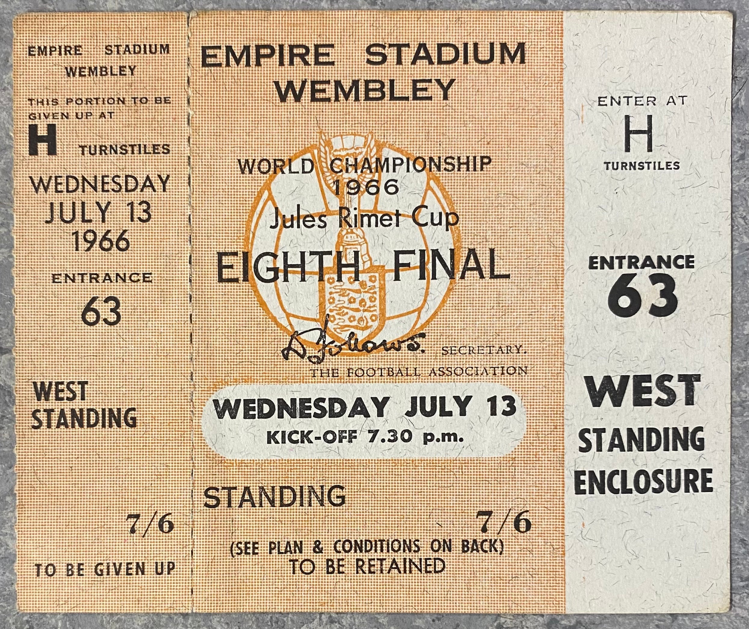 1966 ORIGINAL WORLD CUP 1ST ROUND UNUSED TICKET MEXICO V FRANCE @ WEMBLEY