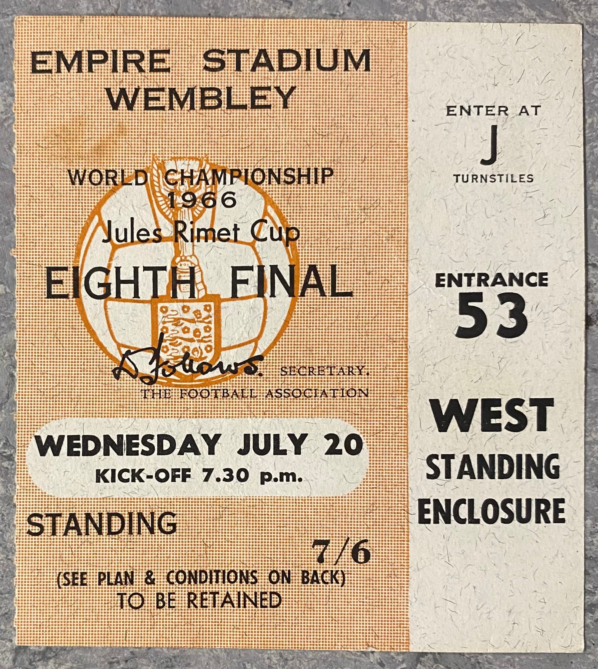 1966 ORIGINAL WORLD CUP 1ST ROUND TICKET ENGLAND V FRANCE @ WEMBLEY