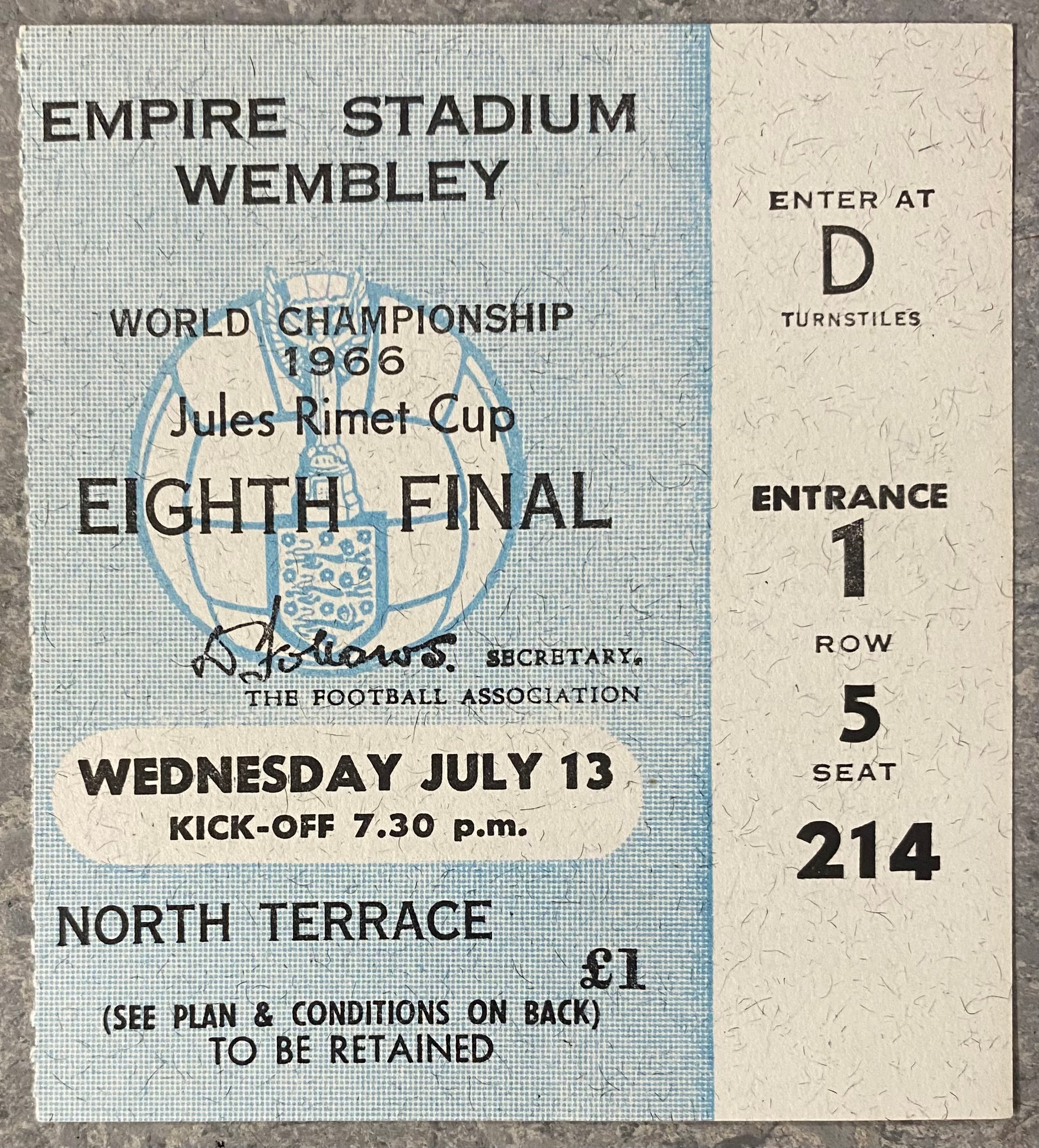 1966 ORIGINAL WORLD CUP 1ST ROUND TICKET MEXICO V FRANCE @ WEMBLEY