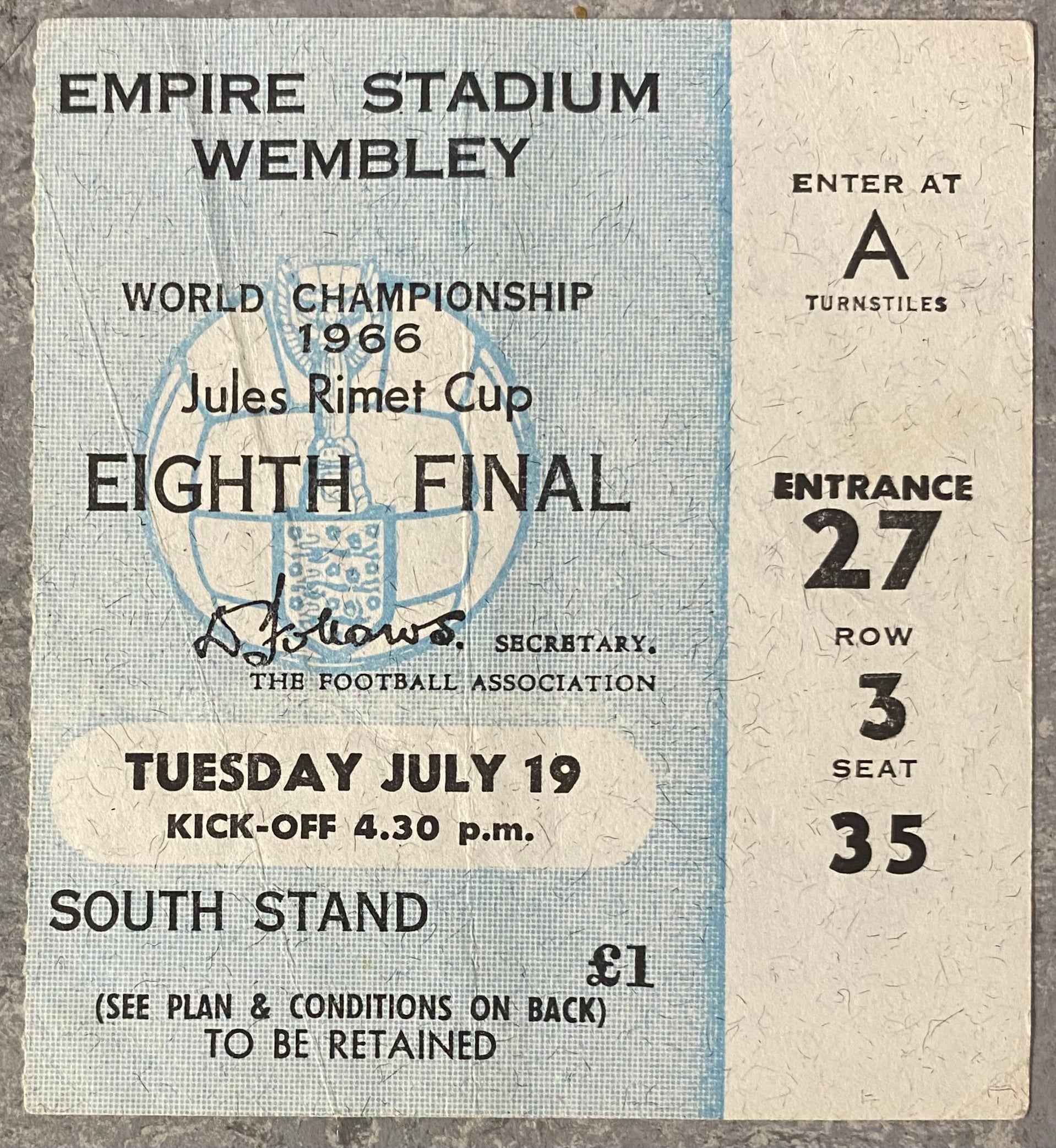 1966 ORIGINAL WORLD CUP 1ST ROUND TICKET MEXICO V URUGUAY @ WEMBLEY