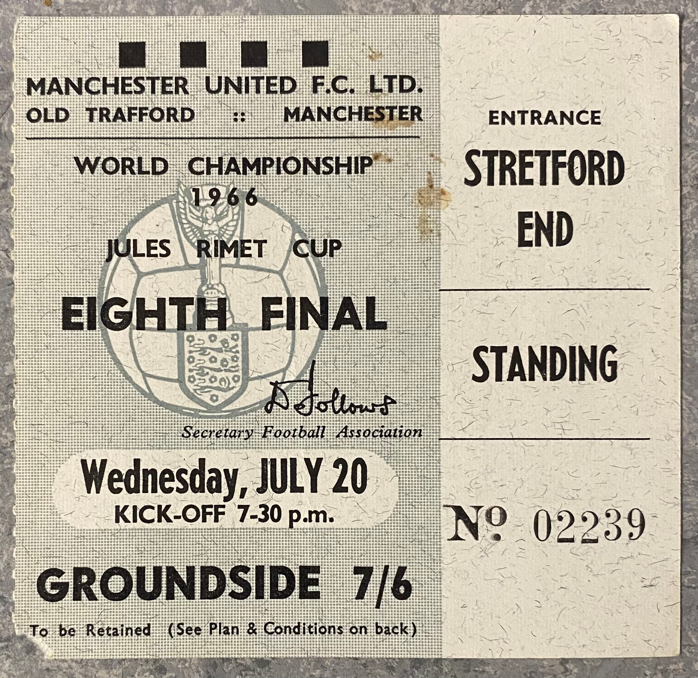 1966 ORIGINAL WORLD CUP 1ST ROUND TICKET HUNGARY V BULGARIA @ OLD TRAFFORD