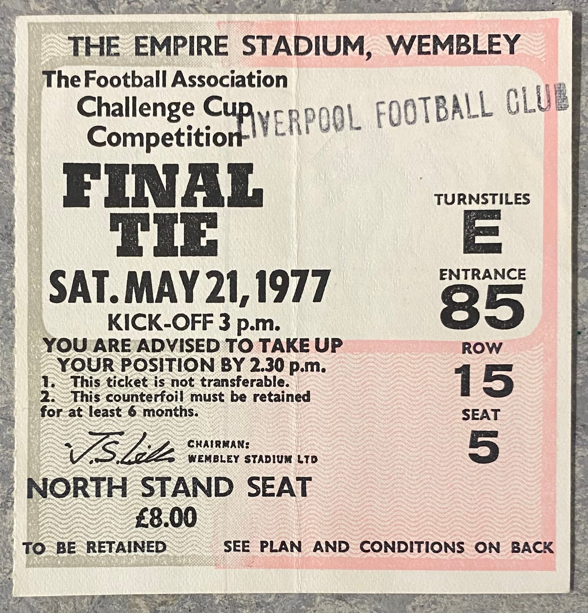 1977 ORIGINAL FA CUP FINAL TICKET LIVERPOOL V MANCHESTER UNITED