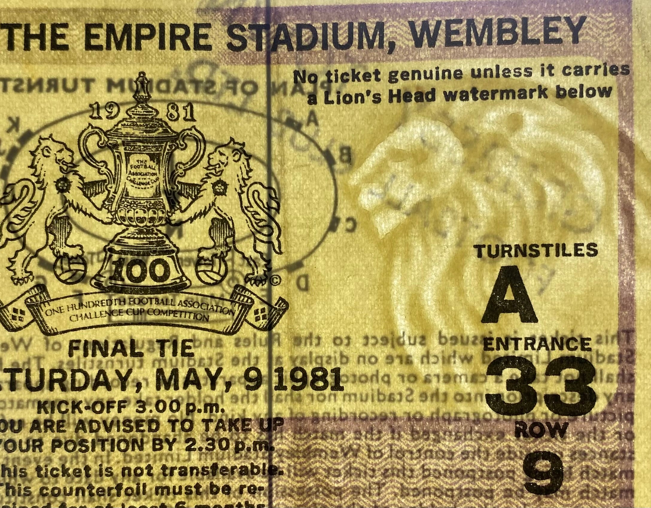 1981 ORIGINAL FA CUP FINAL TICKET TOTTENHAM HOTSPUR V MANCHESTER CITY