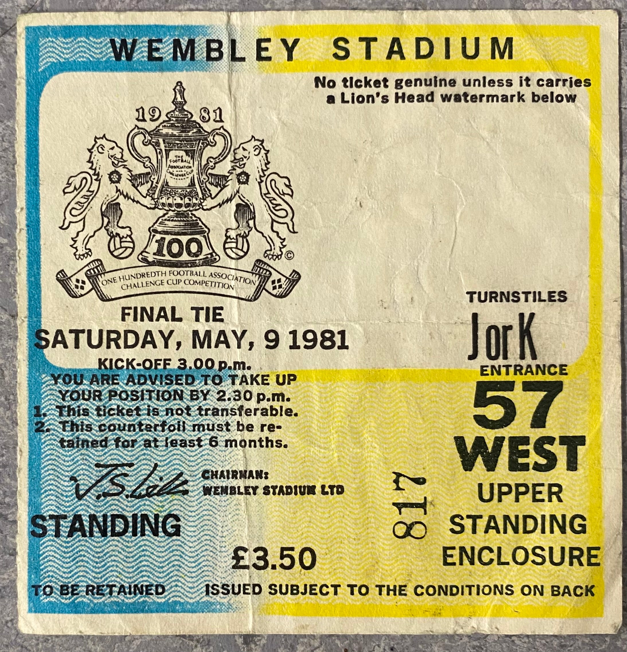1981 ORIGINAL FA CUP FINAL TICKET TOTTENHAM HOTSPUR V MANCHESTER CITY