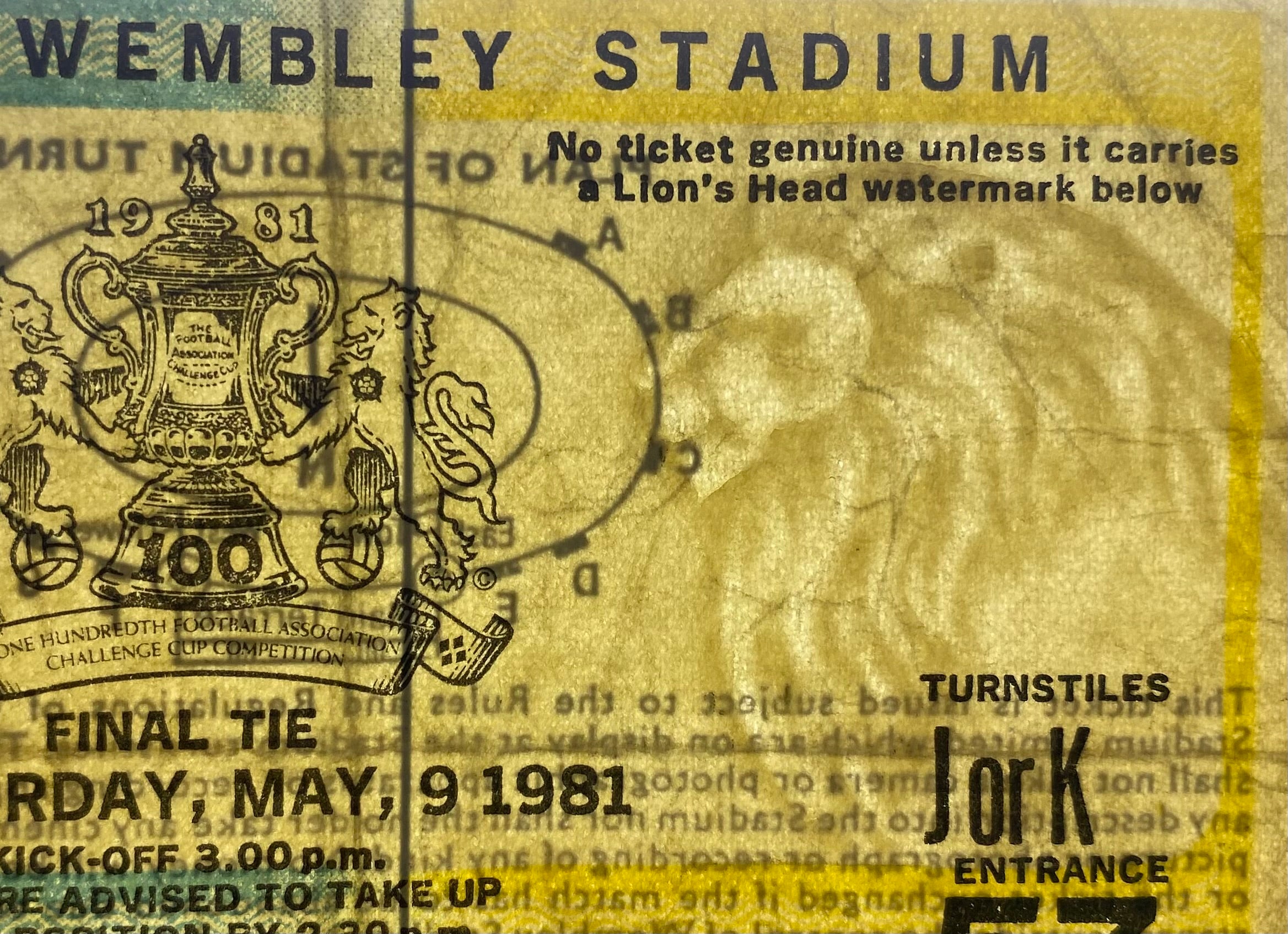 1981 ORIGINAL FA CUP FINAL TICKET TOTTENHAM HOTSPUR V MANCHESTER CITY