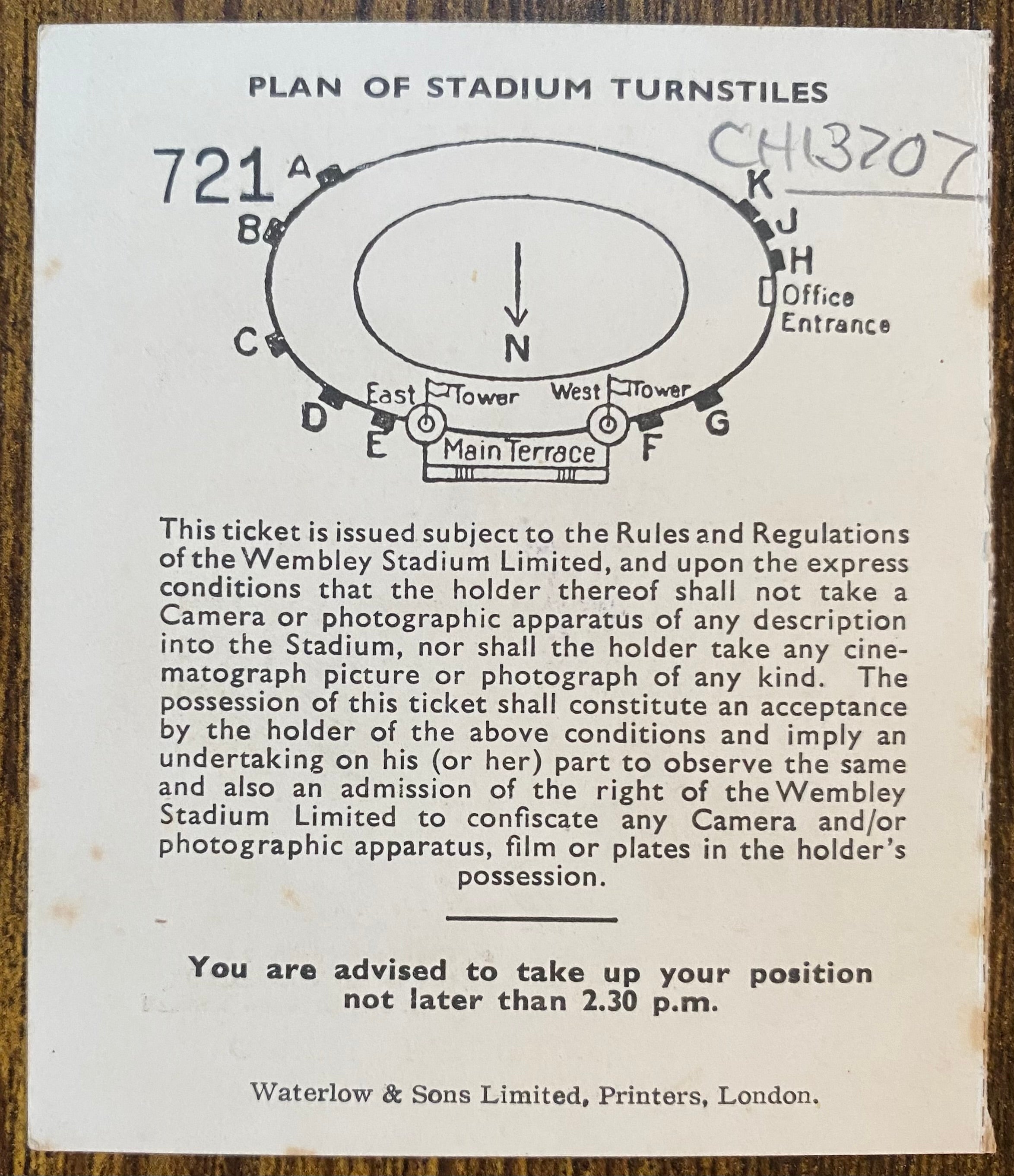 1949 ORIGINAL FA CUP FINAL TICKET WOLVERHAMPTON WANDERERS V LEICESTER CITY