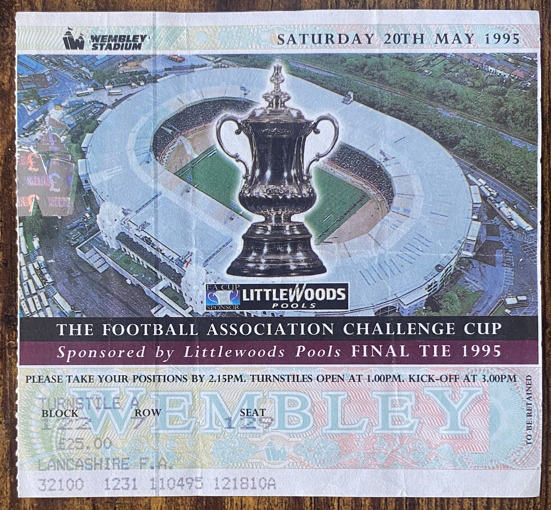 1995 ORIGINAL FA CUP FINAL TICKET MANCHESTER UNITED V EVERTON
