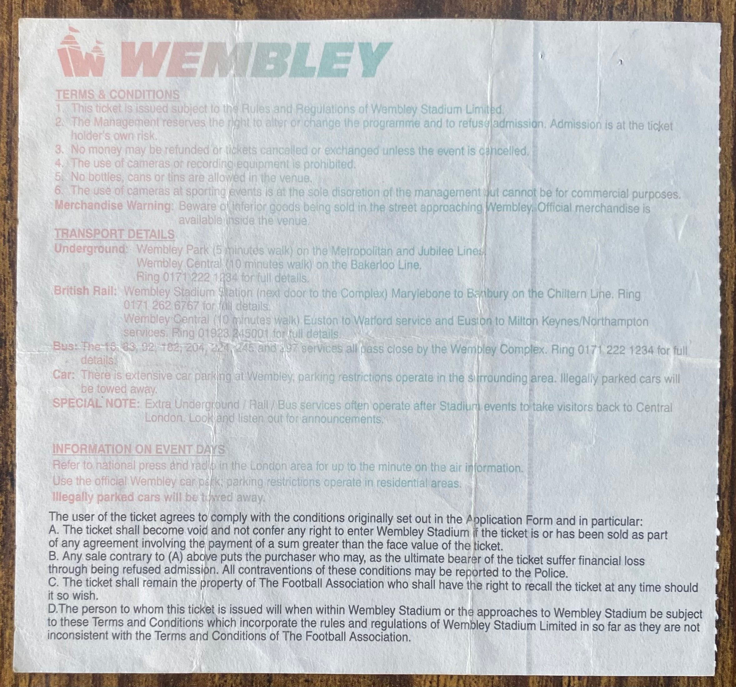 1995 ORIGINAL FA CUP FINAL TICKET MANCHESTER UNITED V EVERTON
