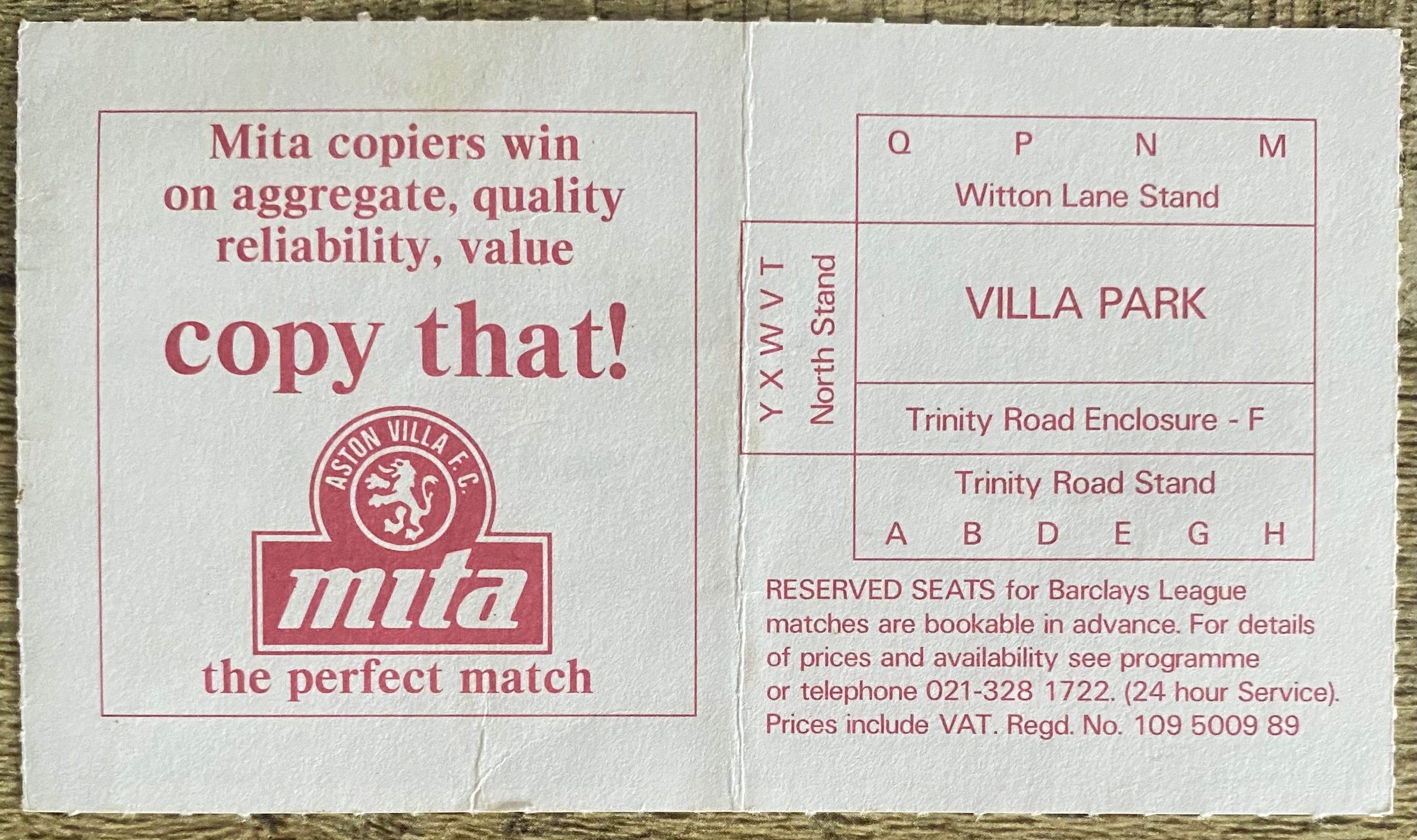 1989 ORIGINAL FA CUP SEMI FINAL TICKET EVERTON V NORWICH CITY @ VILLA PARK