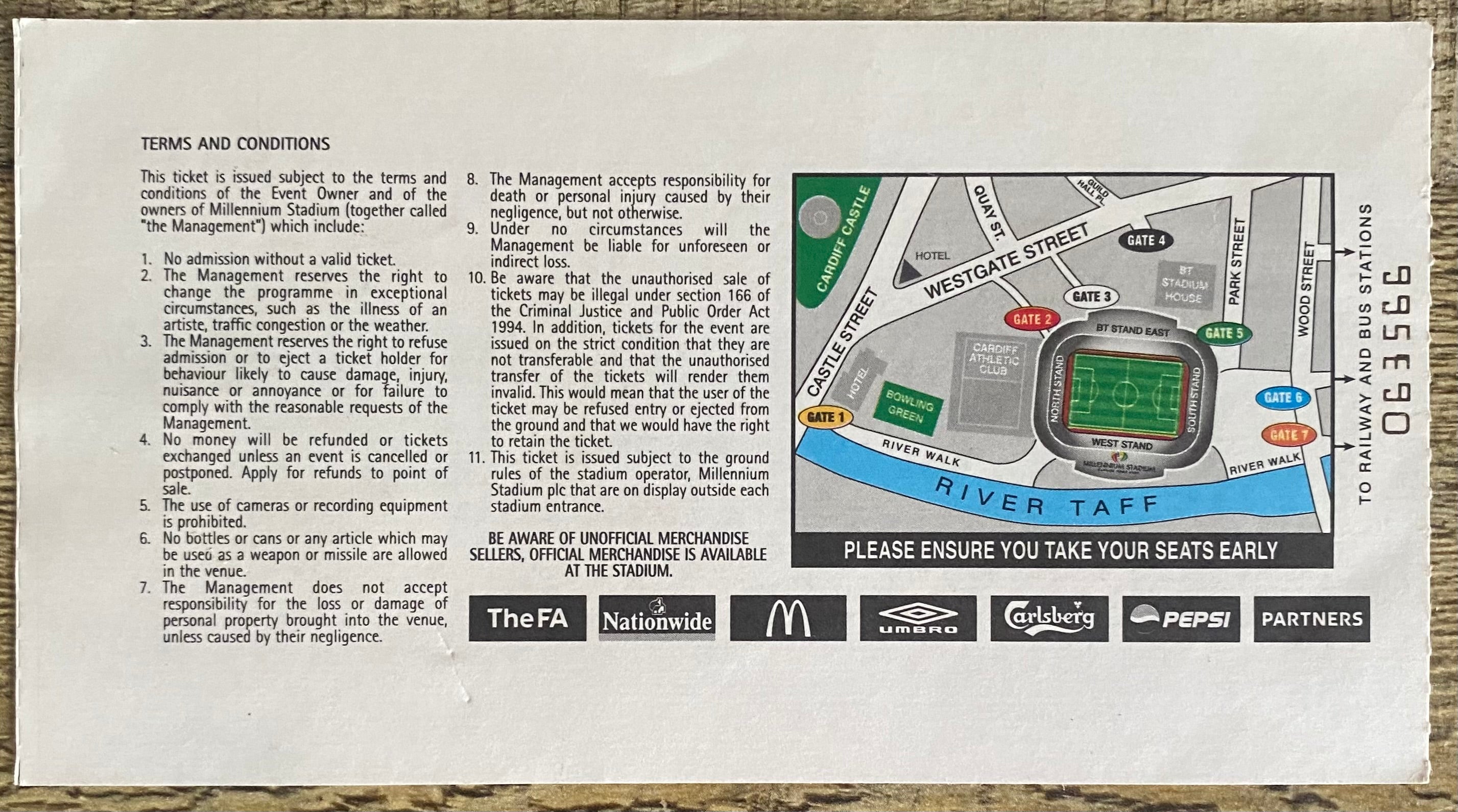 2003 ORIGINAL FA CUP FINAL TICKET ARSENAL V SOUTHAMPTON @ CARDIFF