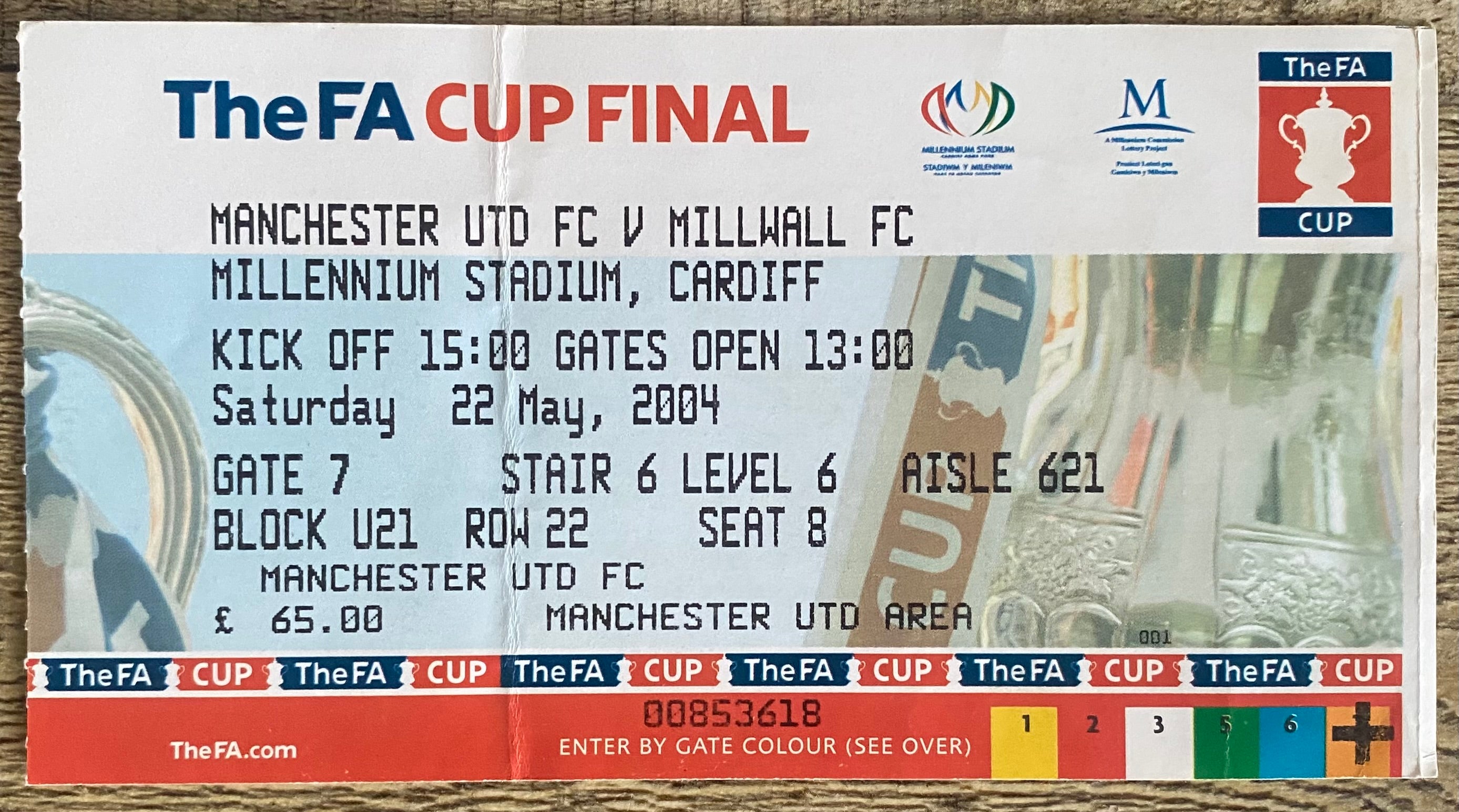 2004 ORIGINAL FA CUP FINAL TICKET MILLWALL V MANCHESTER UNITED @ CARDIFF