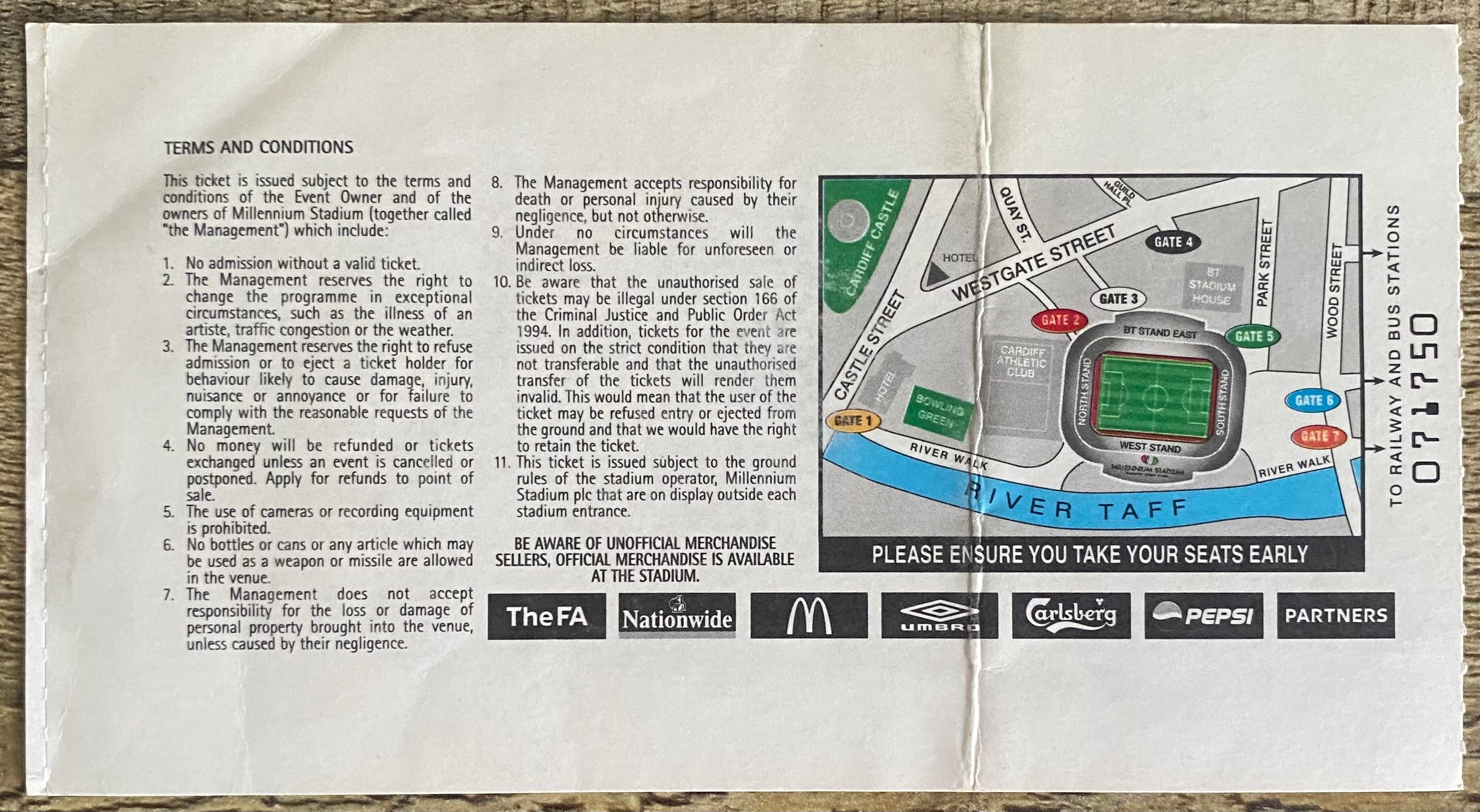 2004 ORIGINAL FA CUP FINAL TICKET MILLWALL V MANCHESTER UNITED @ CARDIFF