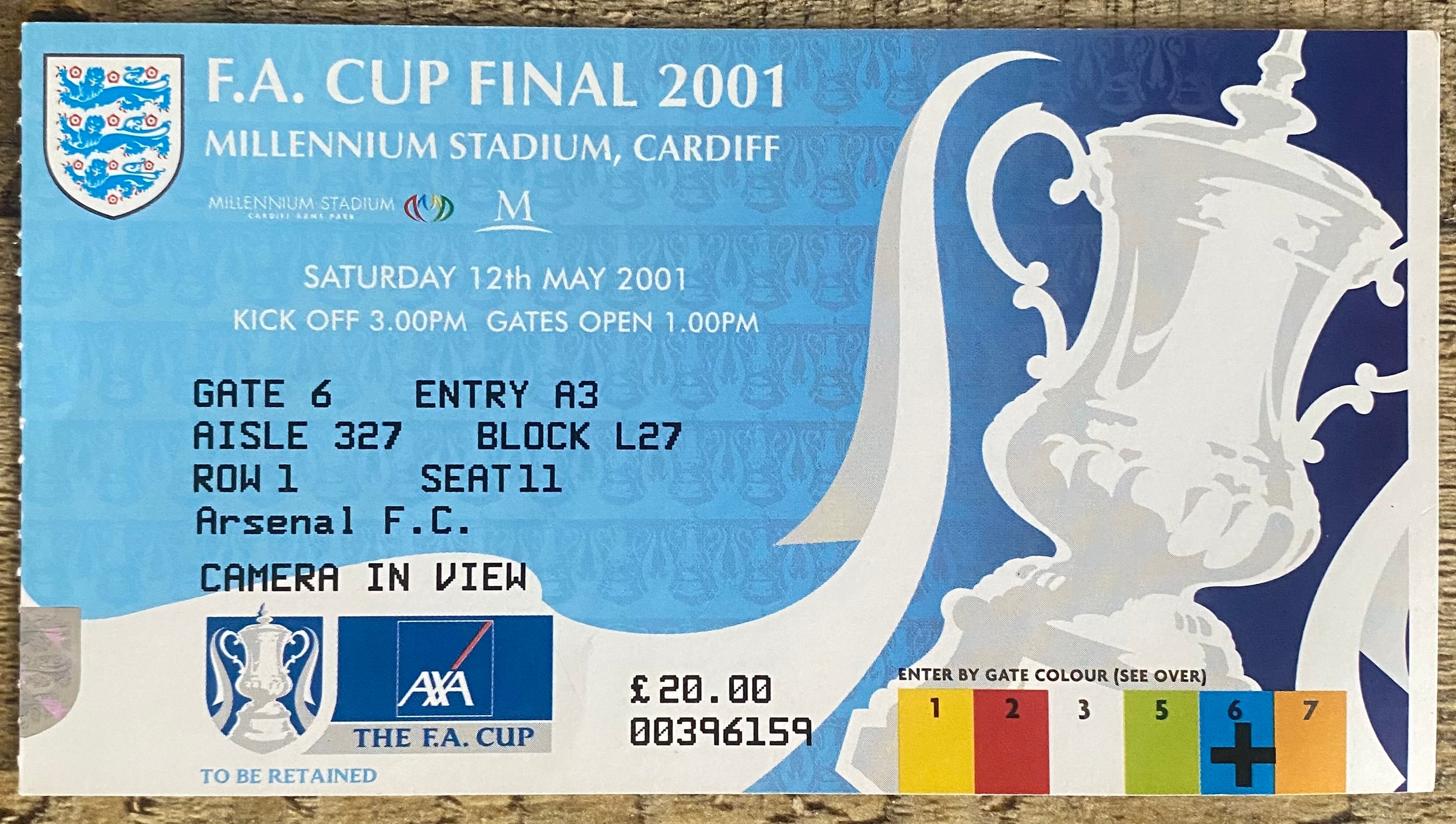 2001 ORIGINAL FA CUP FINAL TICKET ARSENAL V LIVERPOOL @ CARDIFF