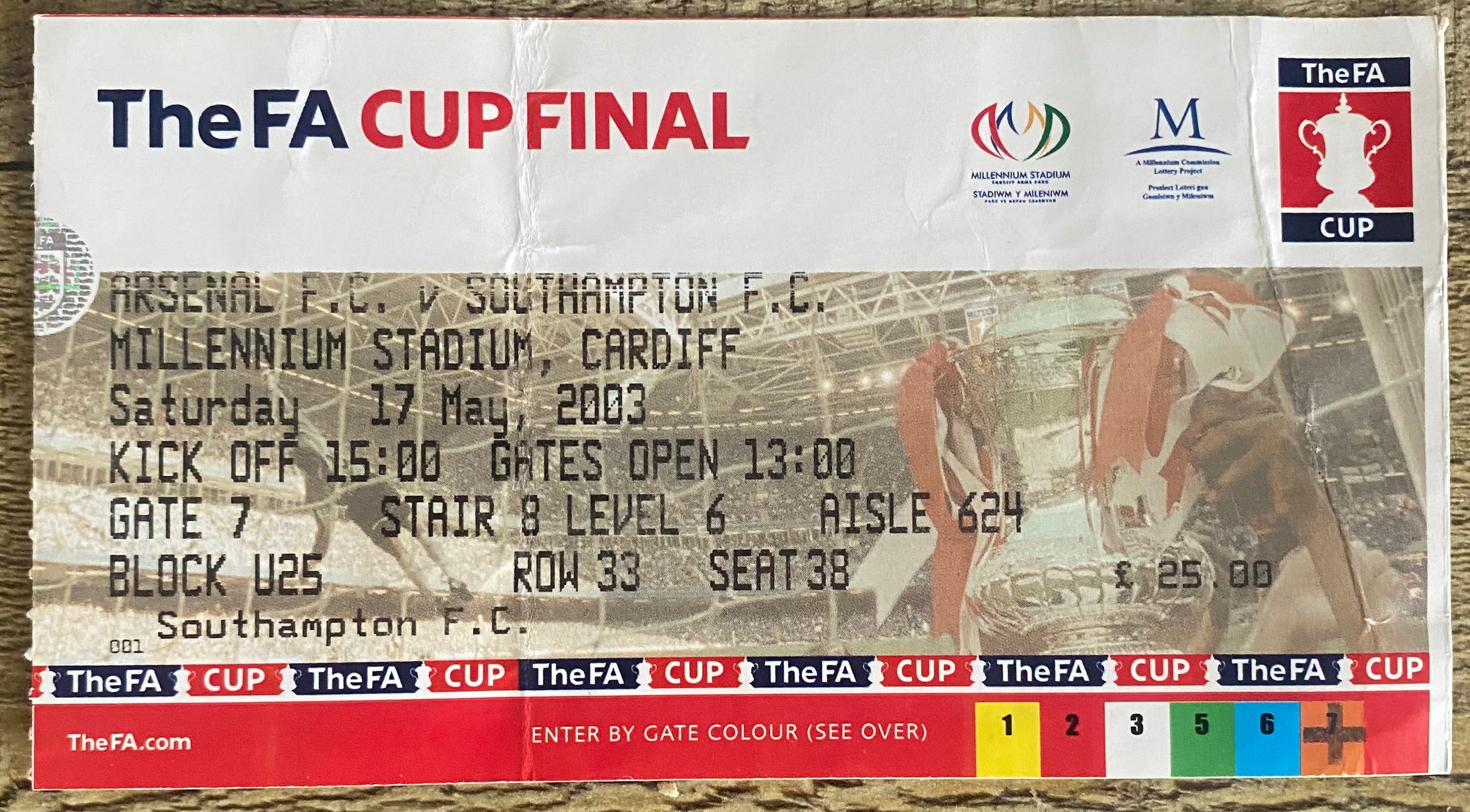 2003 ORIGINAL FA CUP FINAL TICKET ARSENAL V SOUTHAMPTON @ CARDIFF