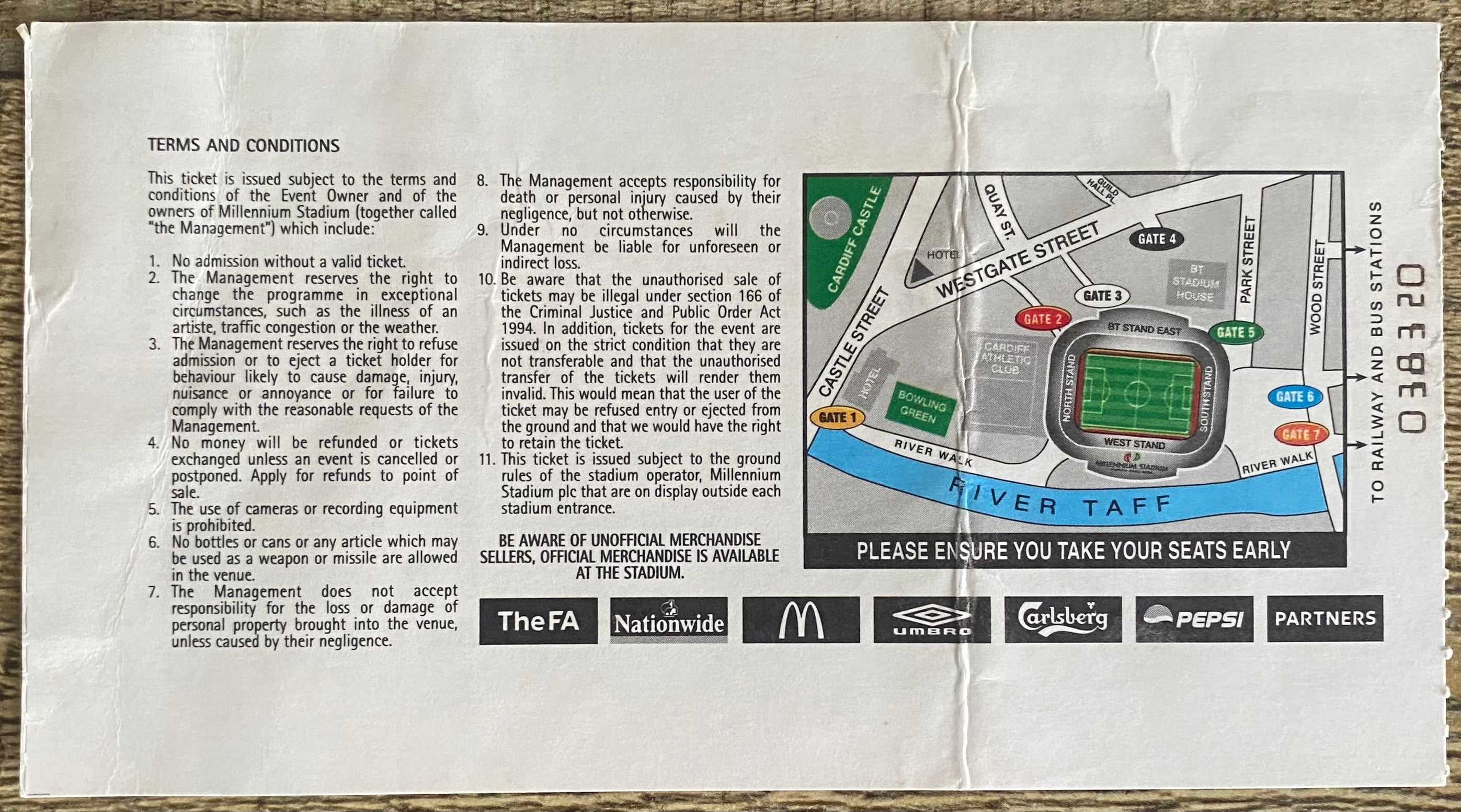 2003 ORIGINAL FA CUP FINAL TICKET ARSENAL V SOUTHAMPTON @ CARDIFF
