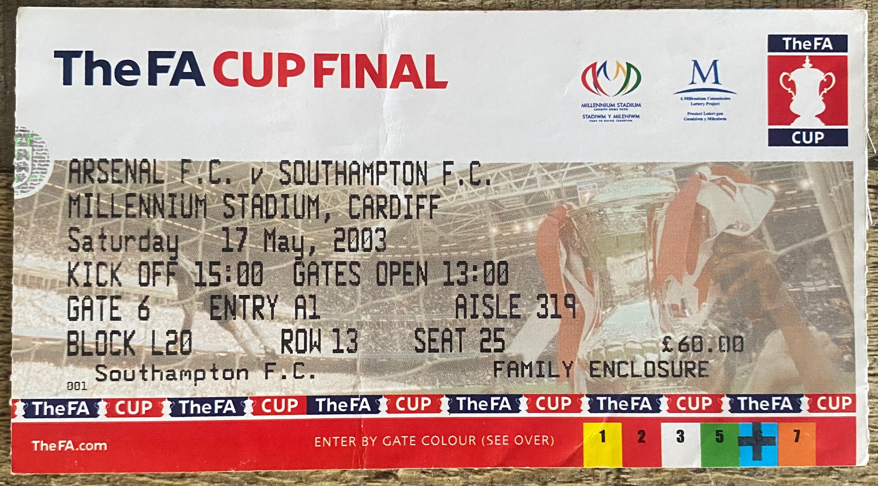 2003 ORIGINAL FA CUP FINAL TICKET ARSENAL V SOUTHAMPTON @ CARDIFF