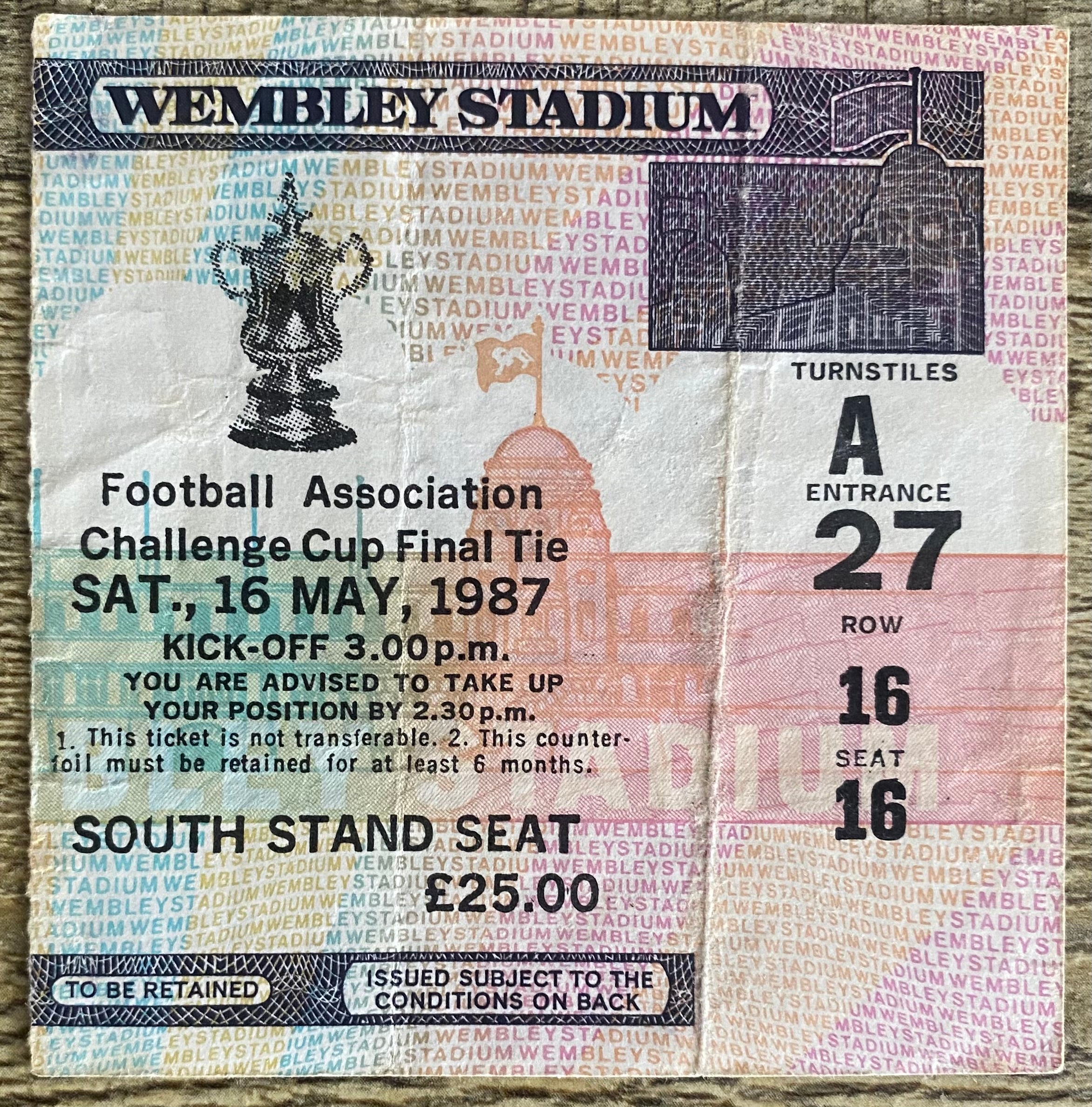 1987 ORIGINAL FA CUP FINAL TICKET COVENTRY CITY V TOTTENHAM HOTSPUR