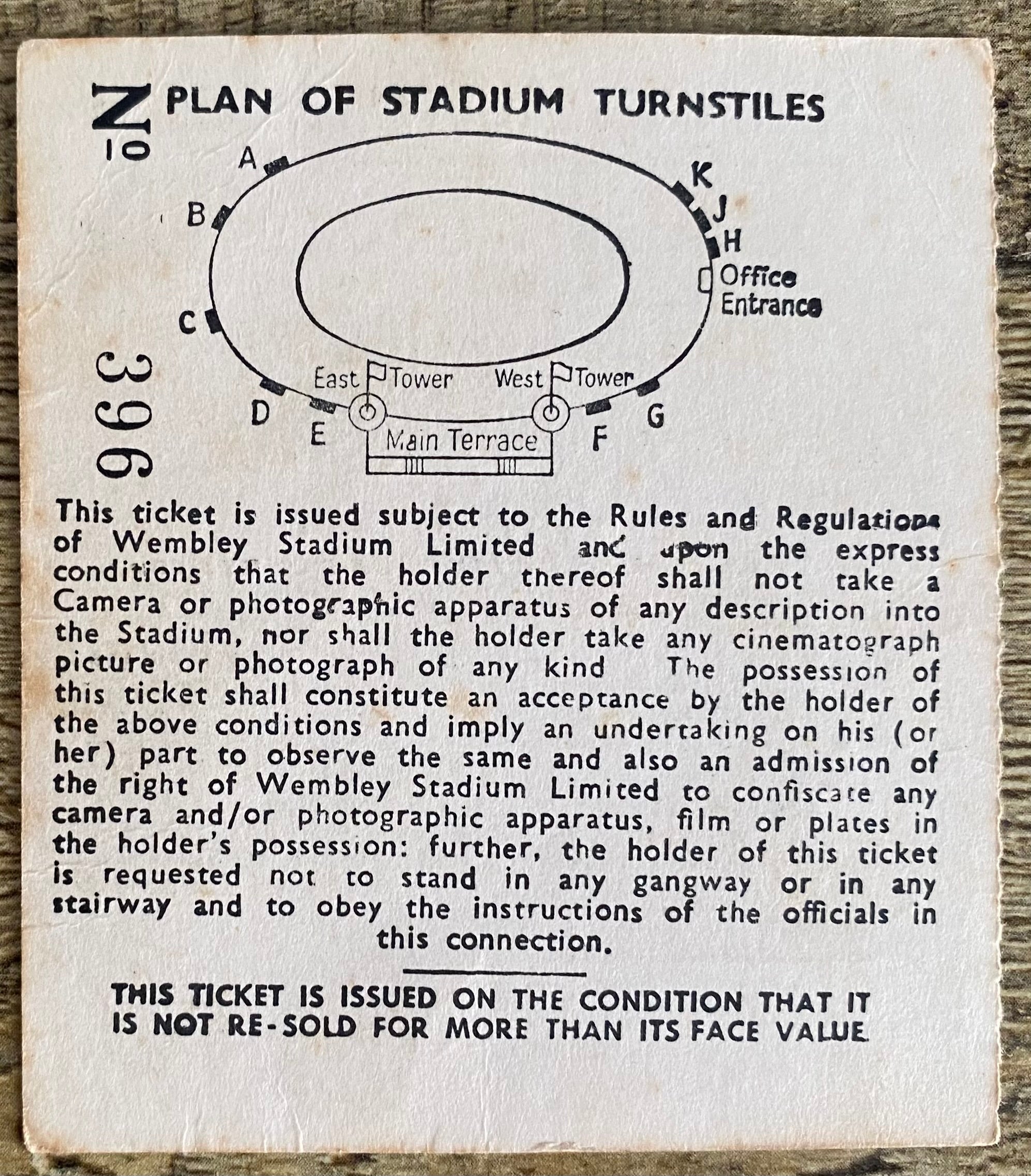 1968 ORIGINAL FA CUP FINAL TICKET WEST BROMWICH ALBION V EVERTON