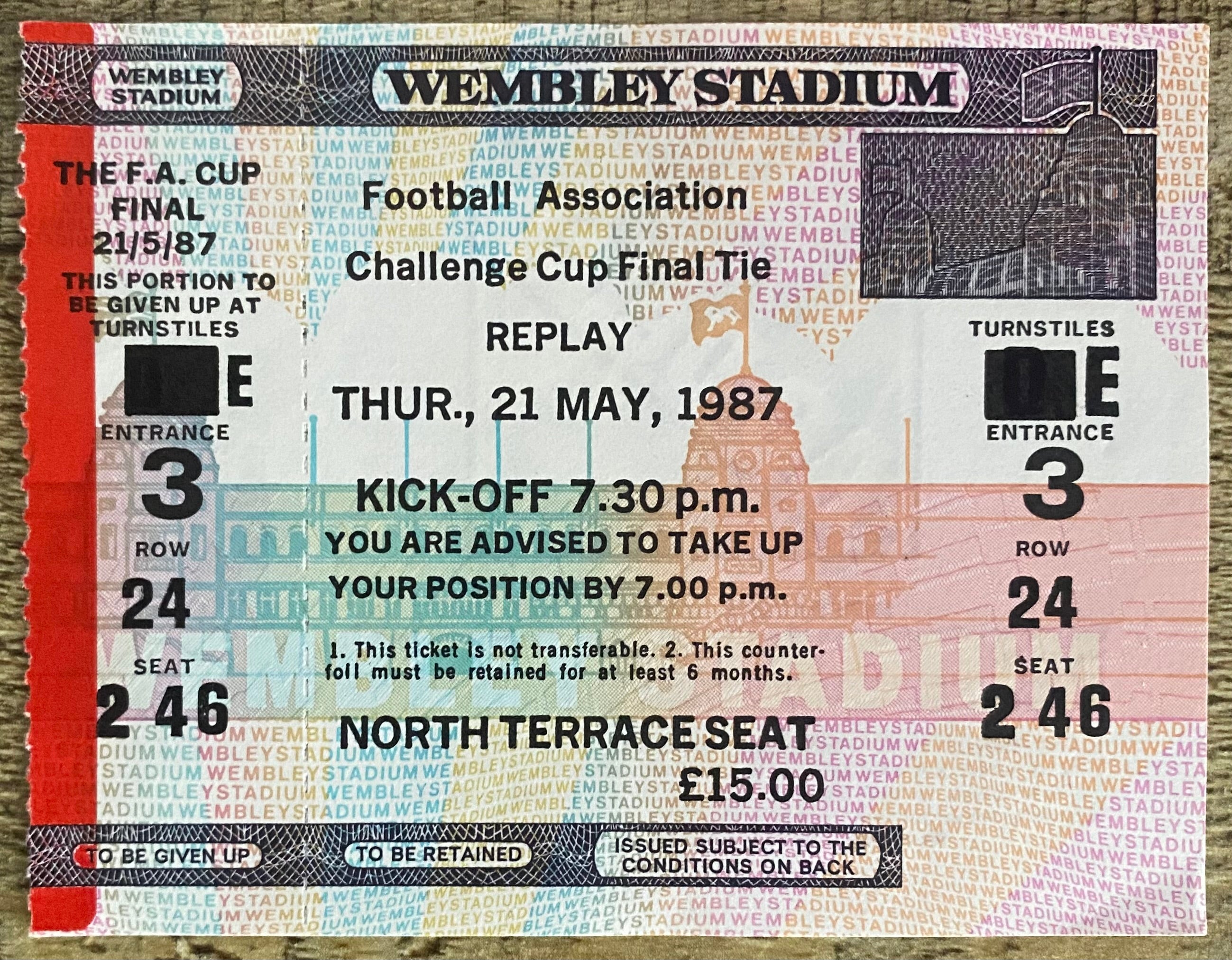 1987 ORIGINAL FA CUP FINAL REPLAY TICKET COVENTRY CITY V TOTTENHAM HOTSPUR