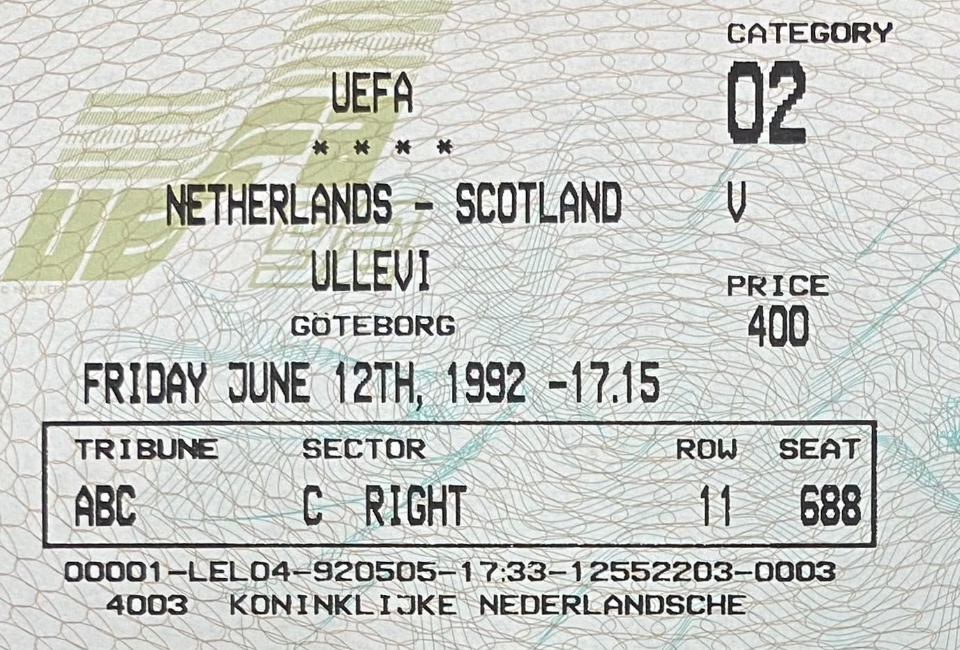 ORIGINAL EUROPEAN CHAMPIONSHIPS MATCH TICKETS