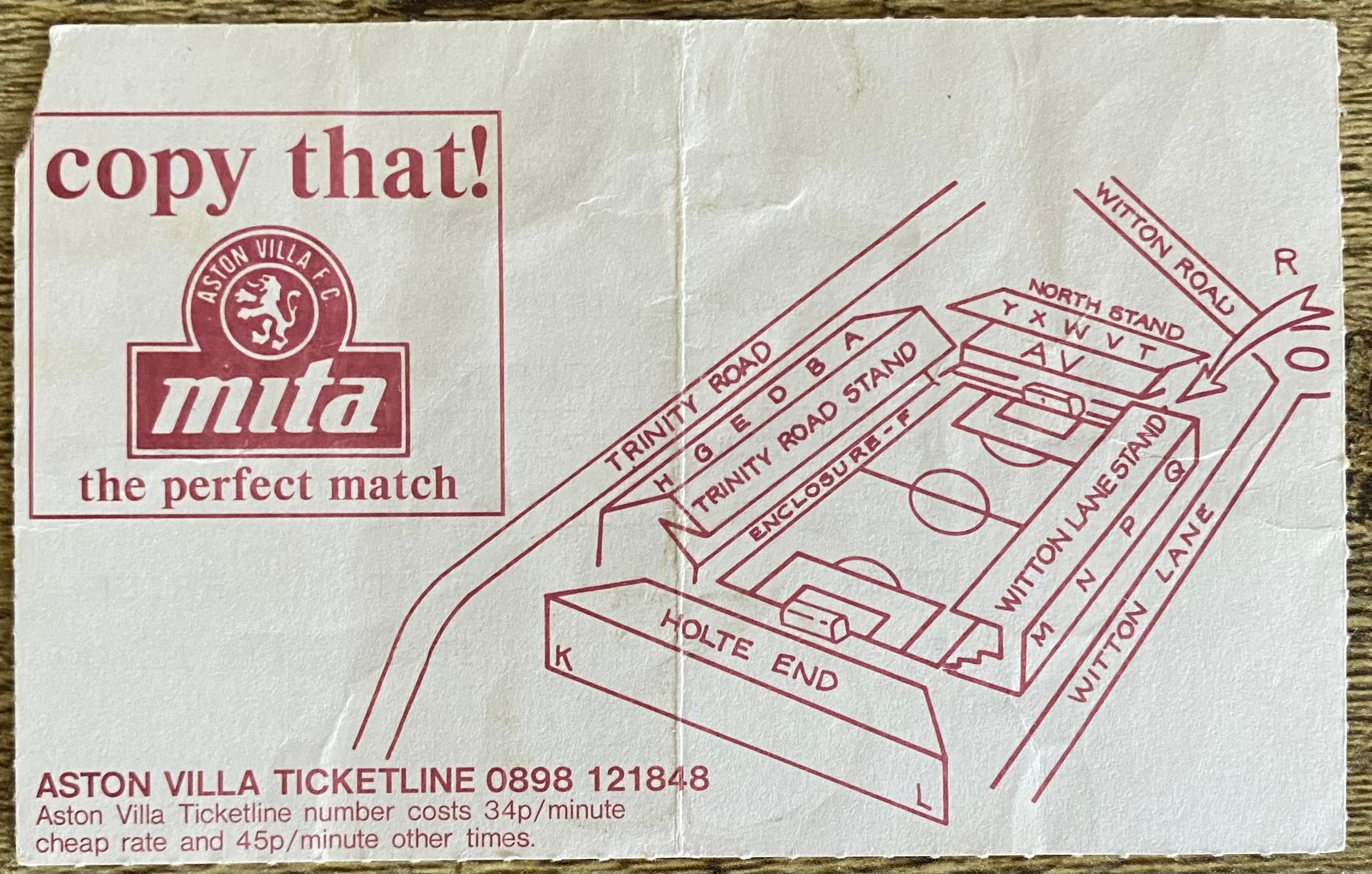 1992/93 ORIGINAL PREMIER LEAGUE TICKET ASTON VILLA V BLACKBURN ROVERS