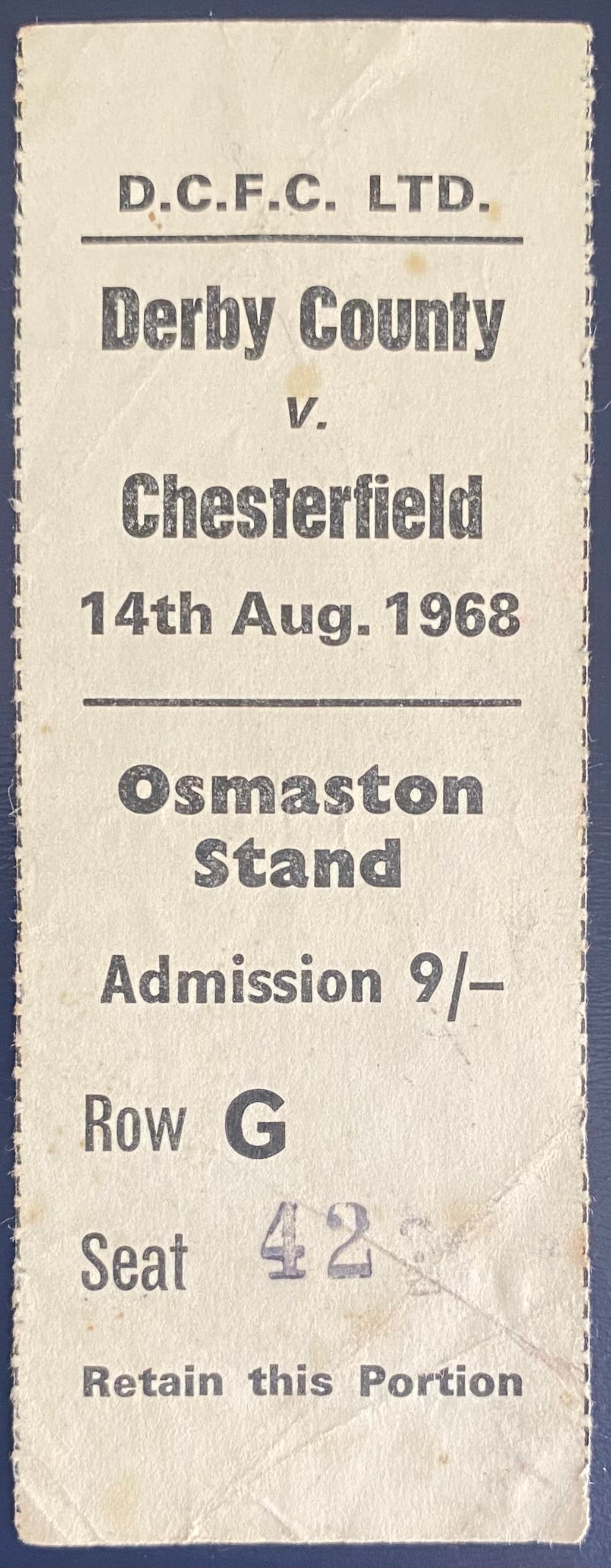 1968/69 ORIGINAL LEAGUE CUP 1ST ROUND TICKET DERBY COUNTY V CHESTERFIELD