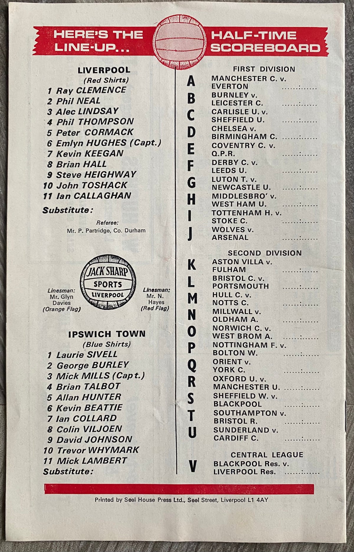 1974/75 ORIGINAL DIVISION ONE PROGRAMME, MATCH AND TRAIN TICKET LIVERPOOL V IPSWICH TOWN