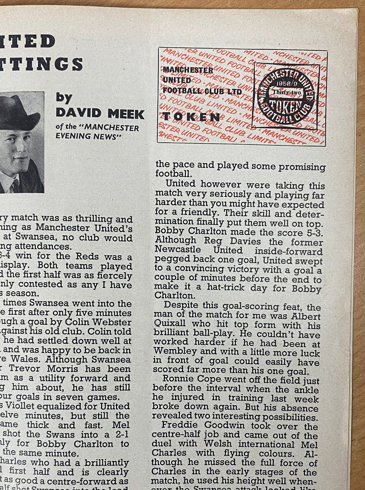 1958/59 ORIGINAL DIVISION ONE PROGRAMME MANCHESTER UNITED V NEWCASTLE UNITED