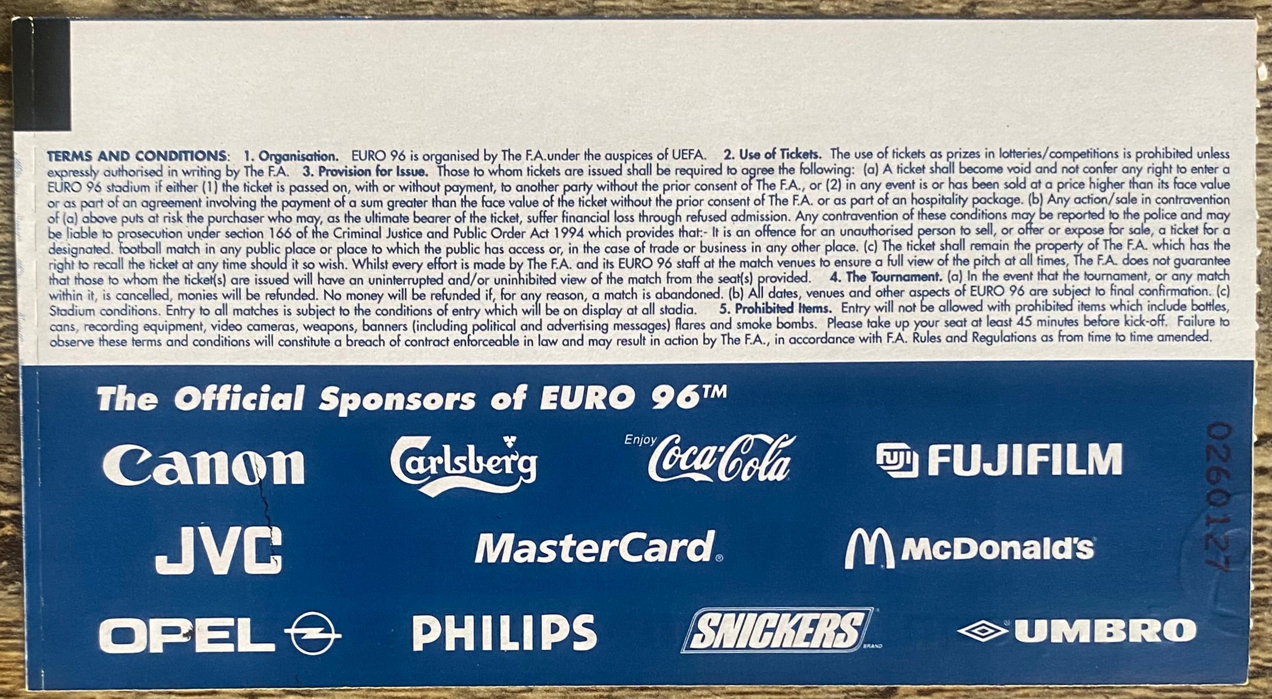 1996 ORIGINAL EUROPEAN CHAMPIONSHIPS EURO 96 QUARTER FINAL TICKET CZECH REPUBLIC V PORTUGAL @ VILLA PARK