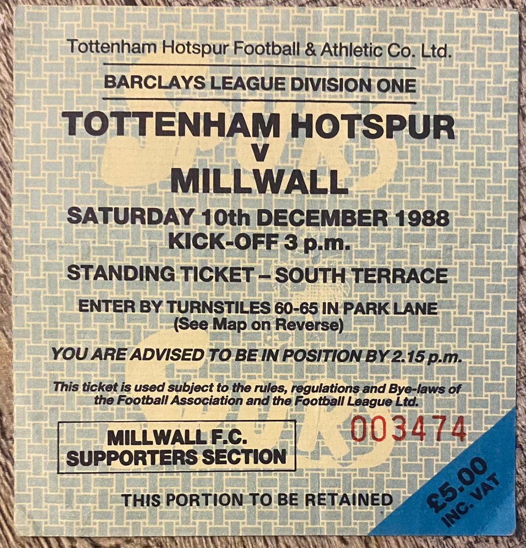 1988/89 ORIGINAL DIVISION ONE TICKET TOTTENHAM HOTSPUR V MILLWALL