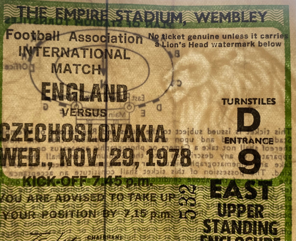 1978 ORIGINAL INTERNATIONAL TICKET ENGLAND V CZECHOSLOVAKIA