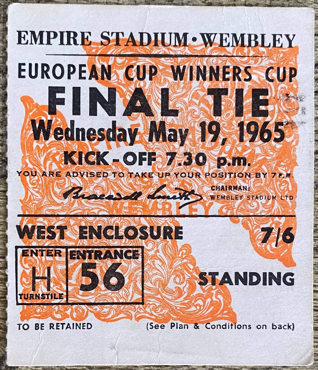 1965 ORIGINAL EUROPEAN CUP WINNERS CUP FINAL TICKET WEST HAM UNITED V TSV MUNICH 1860