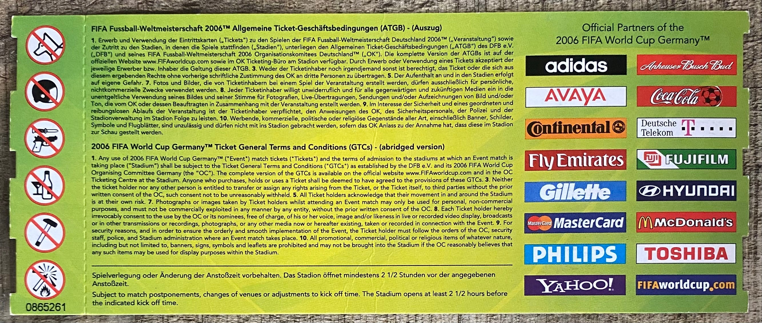 2006 ORIGINAL WORLD CUP 1ST ROUND TICKET ENGLAND V PARAGUAY @ FRANKFURT