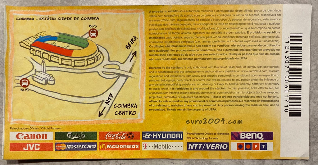 2004 ORIGINAL EUROPEAN CHAMPIONSHIPS TICKET ENGLAND V SWITZERLAND @ COIMBRA