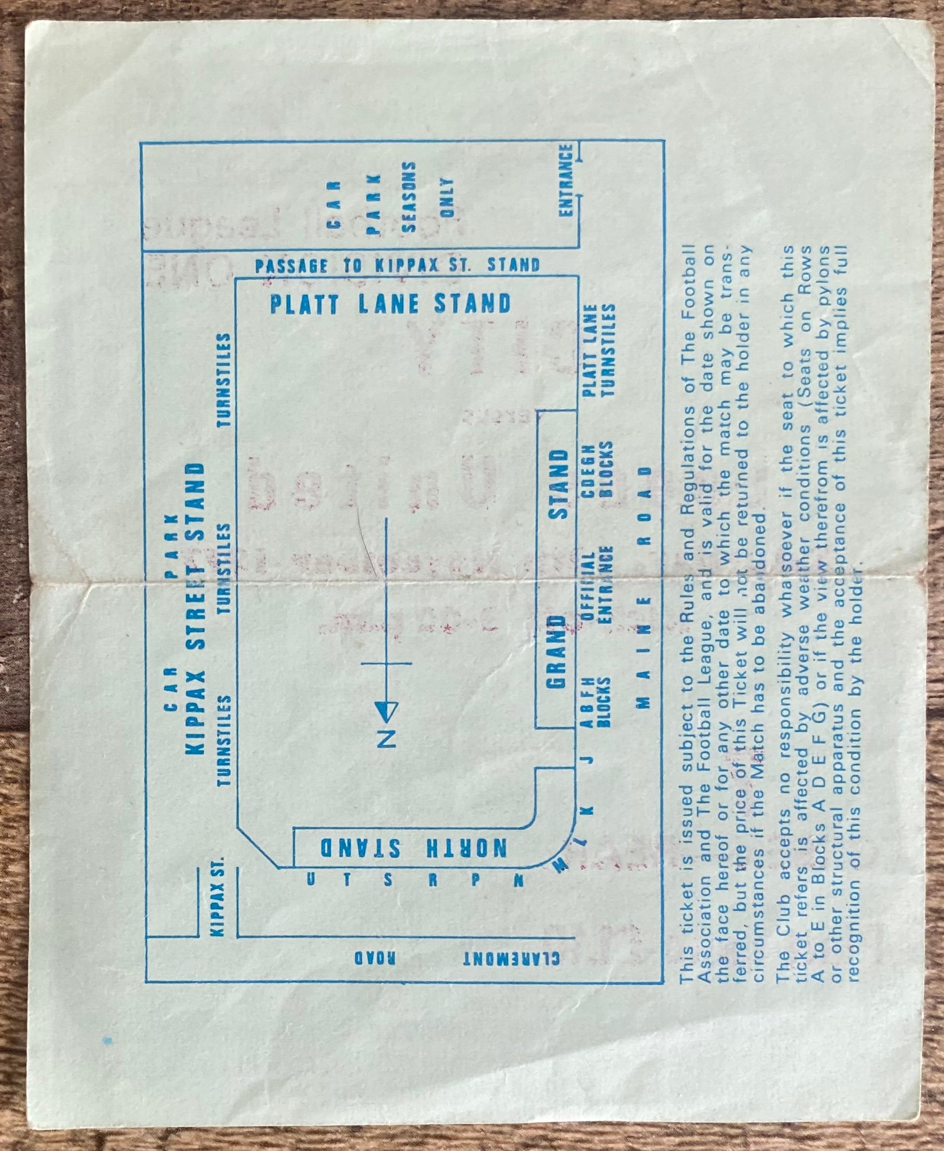 1977/78 ORIGINAL DIVISION 1 TICKET MANCHESTER CITY V LEEDS UNITED