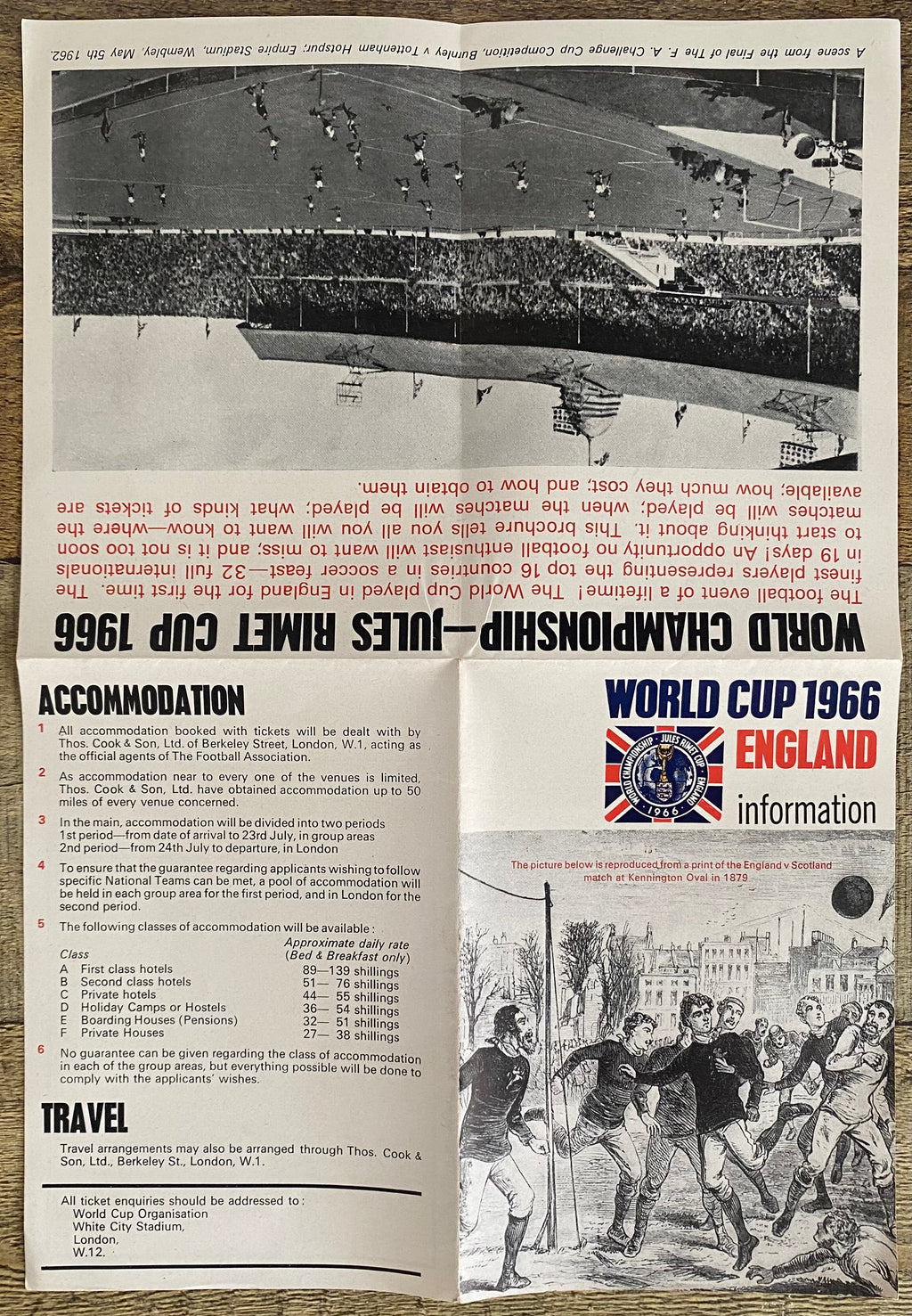 1966 WORLD CUP ORIGINAL OFFICIAL TICKET INFORMATION FOLD OUT BOOKLET