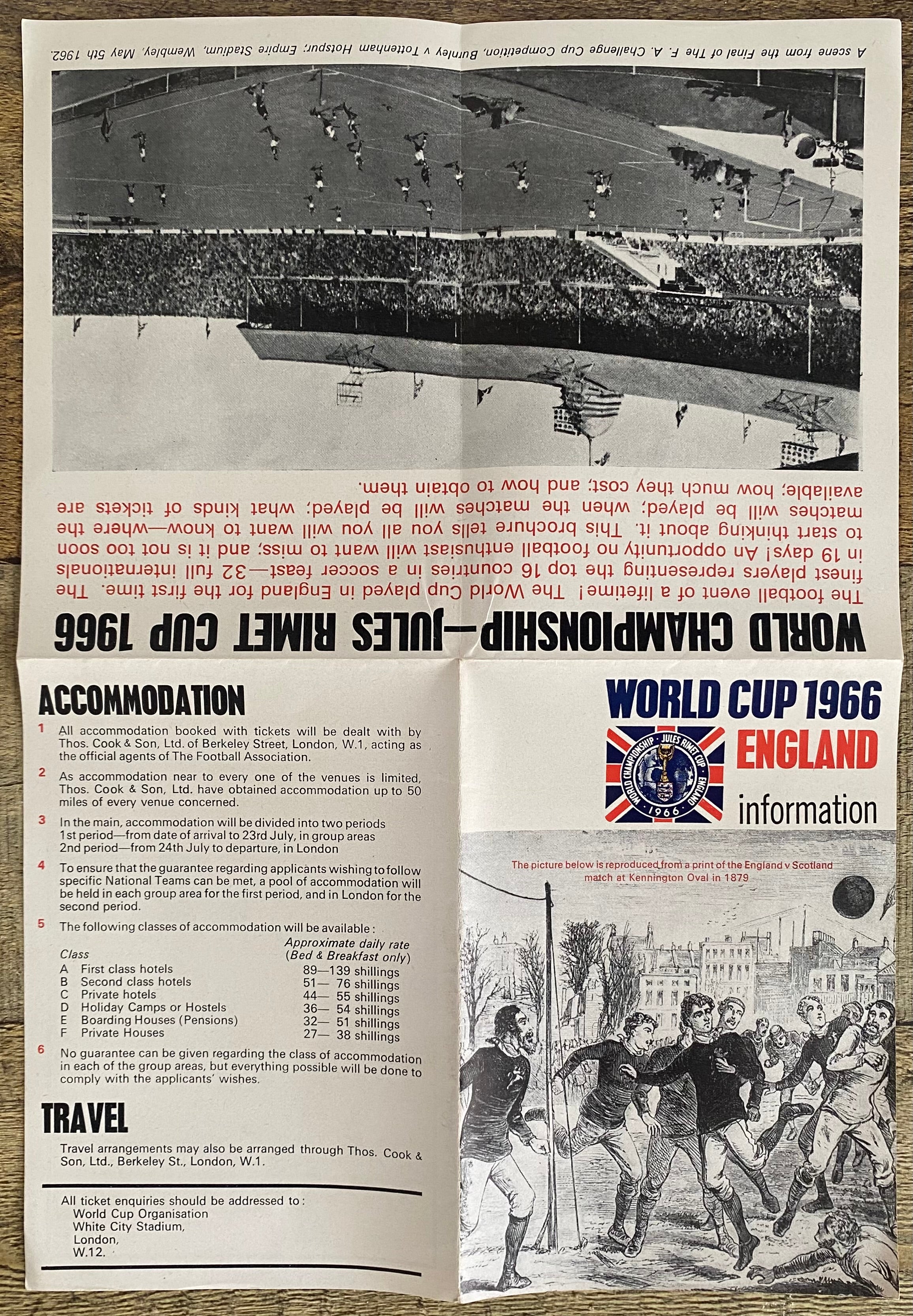 1966 WORLD CUP ORIGINAL OFFICIAL TICKET INFORMATION FOLD OUT BOOKLET