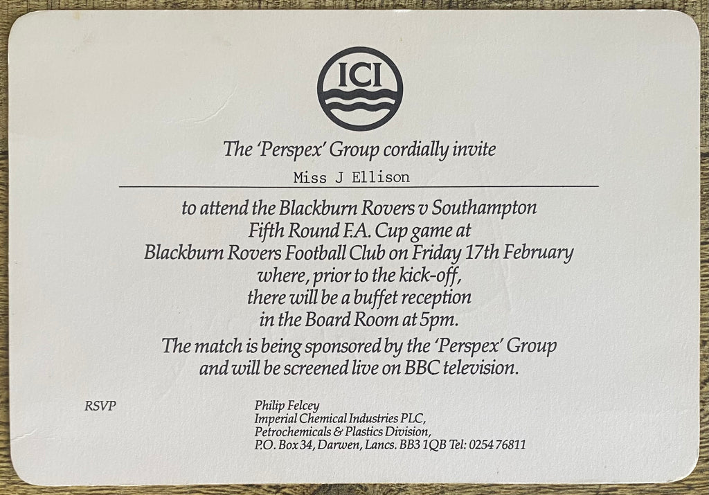 1983/84 ORIGINAL FA CUP 5TH ROUND TICKET BLACKBURN ROVERS V SOUTHAMPTON (SIGNED BY JIMMY HIIL AND JOHN MOTSON)