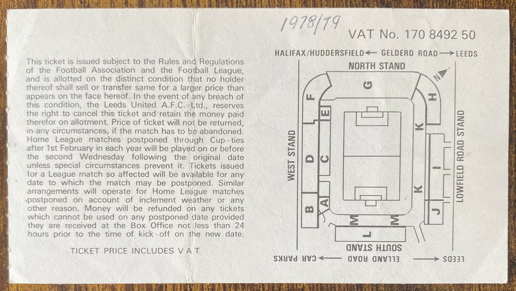 1978/79 ORIGINAL LEAGUE CUP 5TH ROUND TICKET LEEDS UNITED V LUTON TOWN