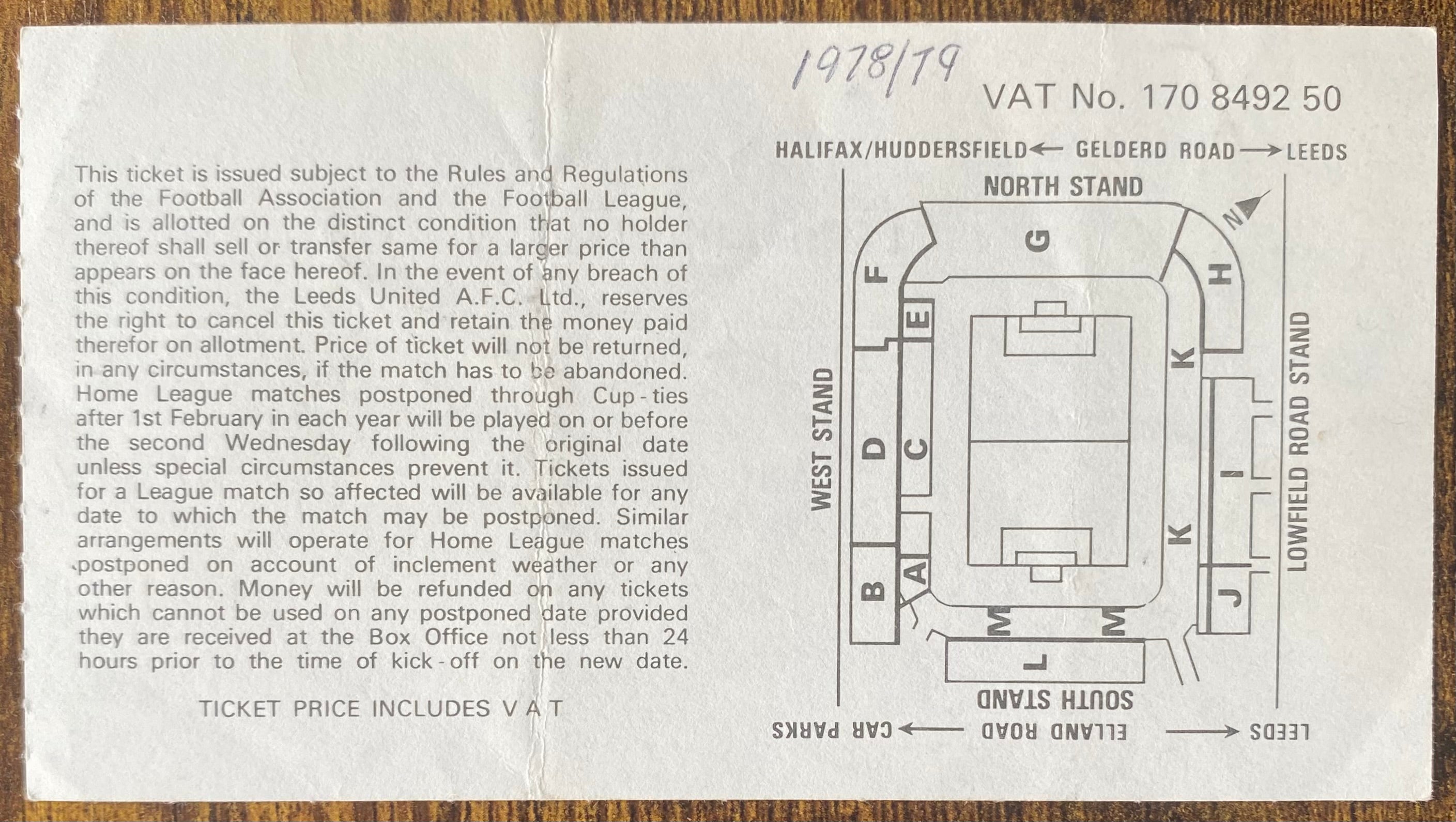 1978/79 ORIGINAL LEAGUE CUP 5TH ROUND TICKET LEEDS UNITED V LUTON TOWN